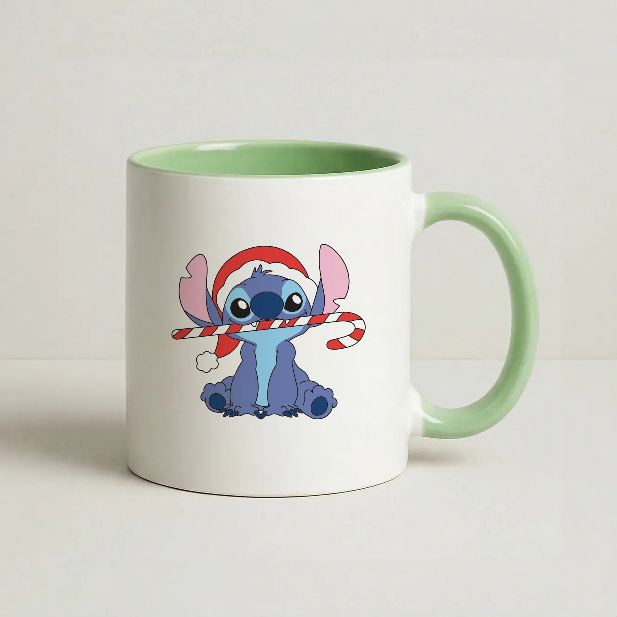 Cute Blue Alien Candycane Coffee Green Mug