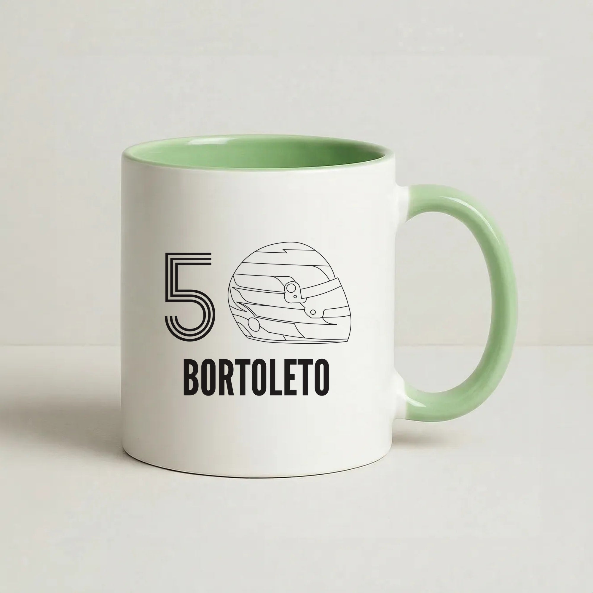 Bortoleto Helmet 2026 Coffee Green Mug
