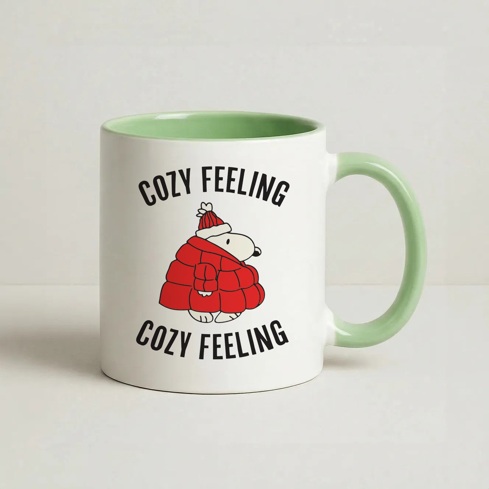 Cozy Feeling Cartoon Beagle Puffer Jacket Coffee Green Mug