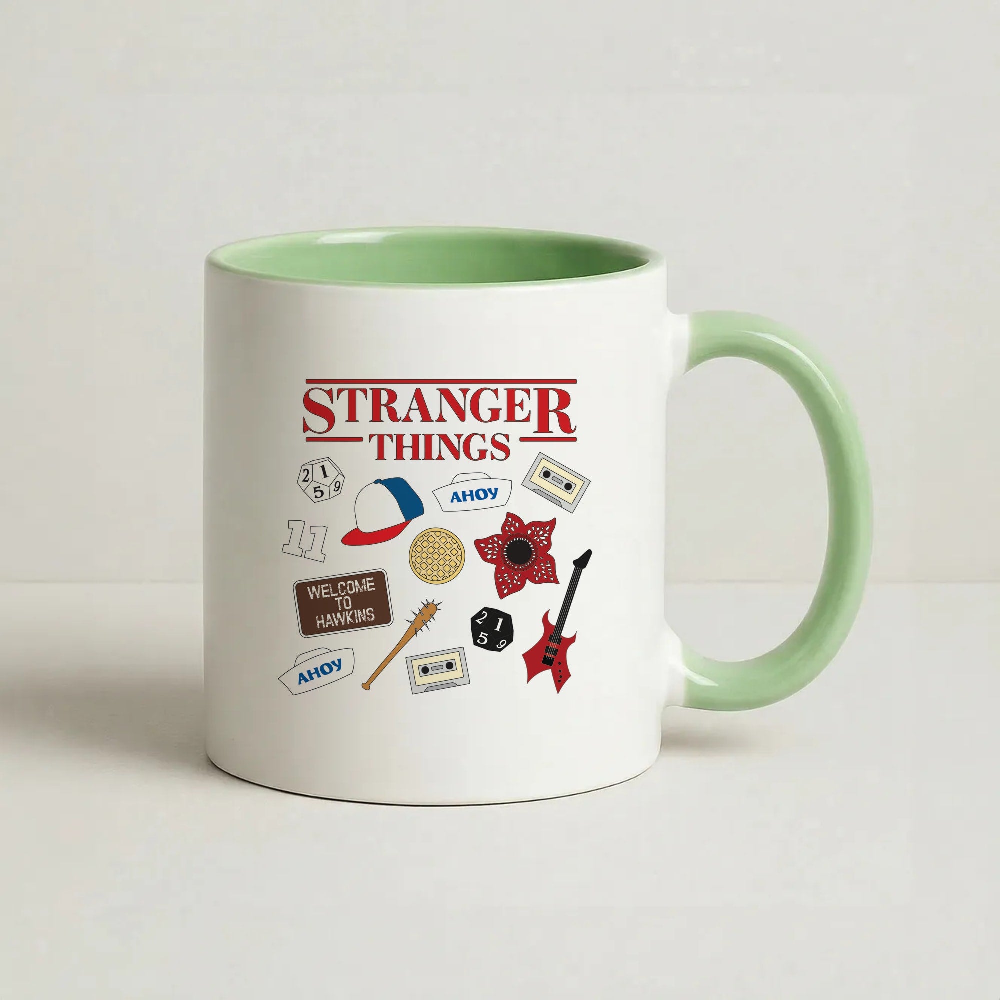 Stranger Things Cartoon Icons Coffee Green Mug