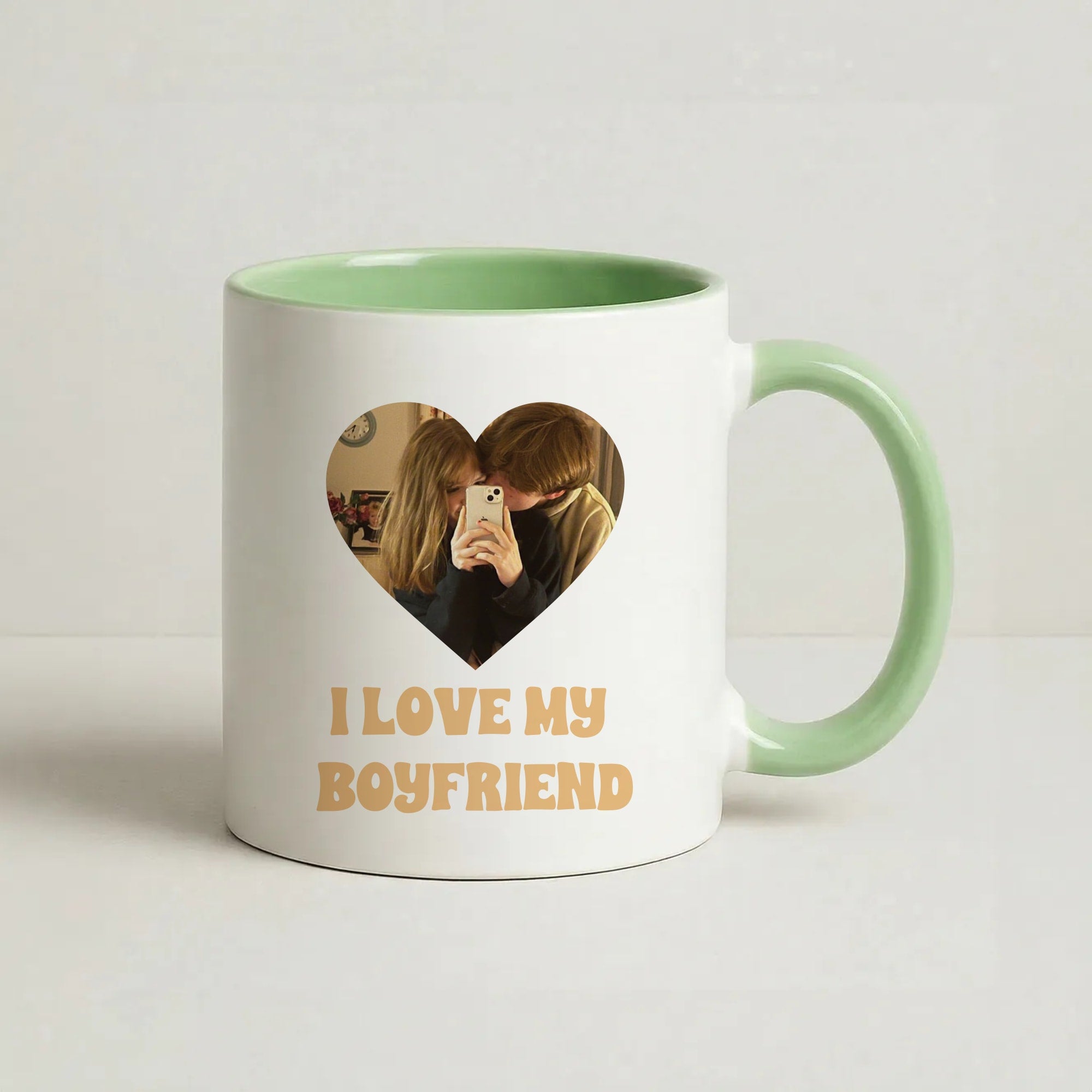 I Love My Boyfriend - Personalised Couples Coffee Green Mug