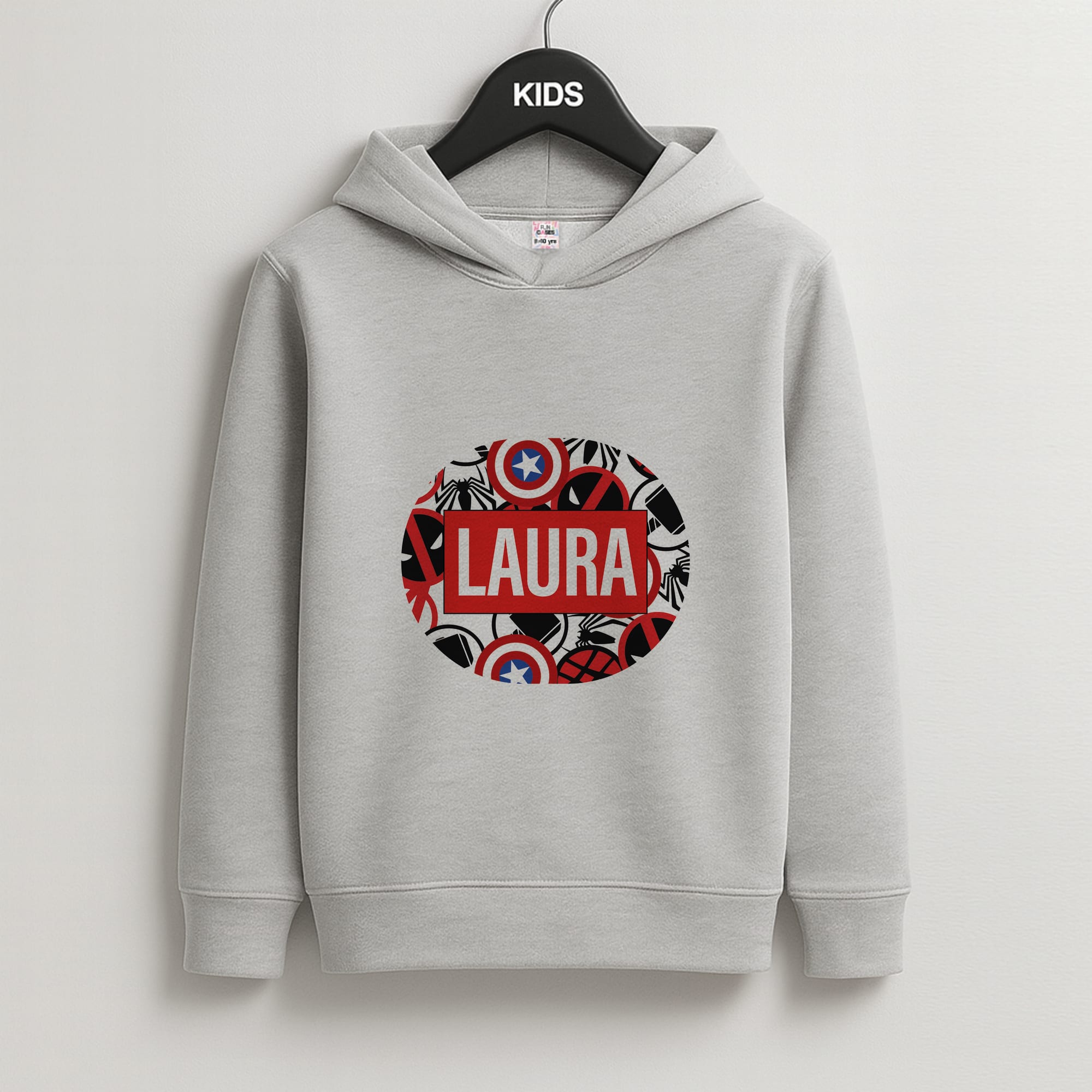 Collage - Personalised Superhero Comic Kids Grey Hoodie