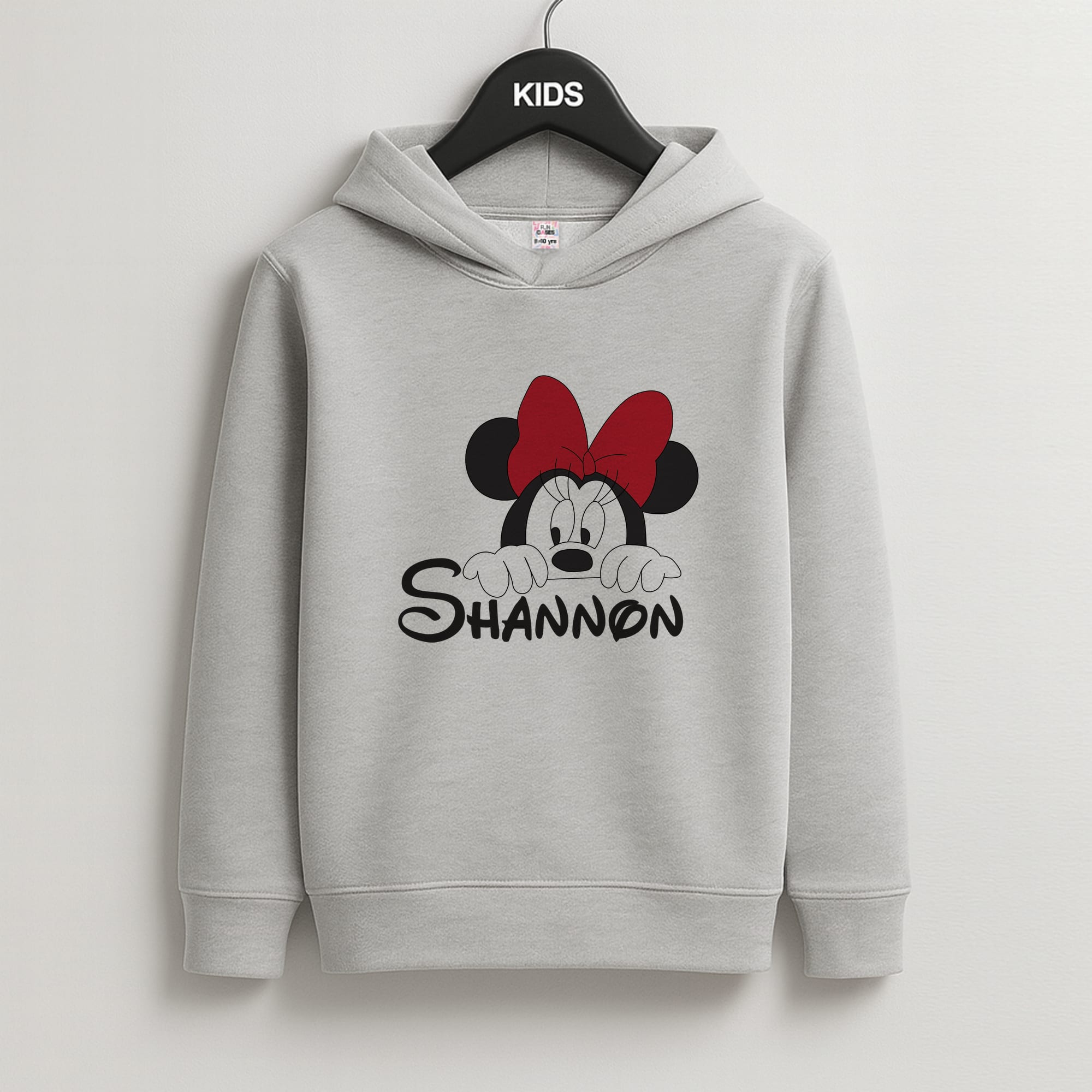 Minnie Mouse - Personalised Fairytale Kids Grey Hoodie