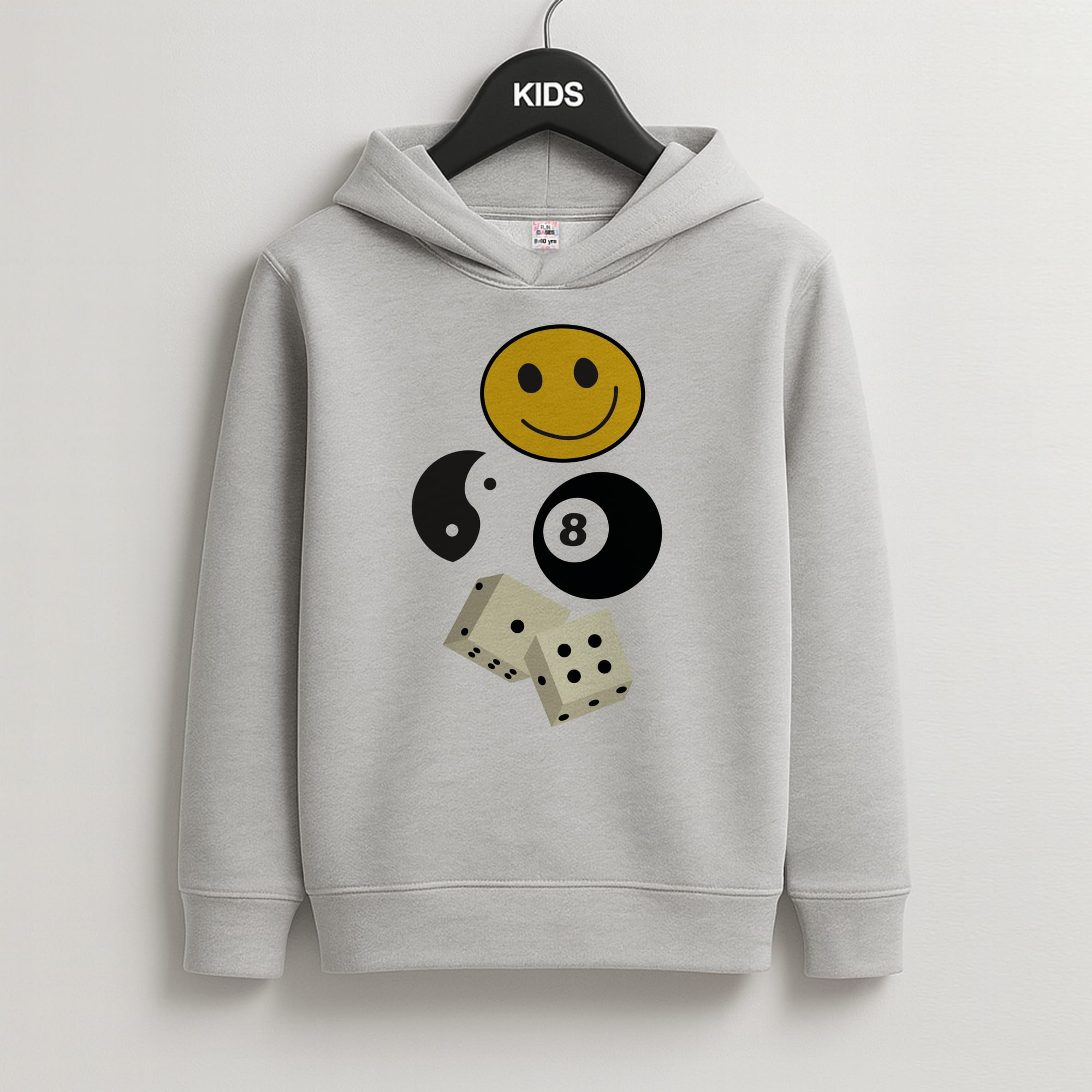 8 Ball Pattern - Skate Aesthetic Kids Grey Hoodie