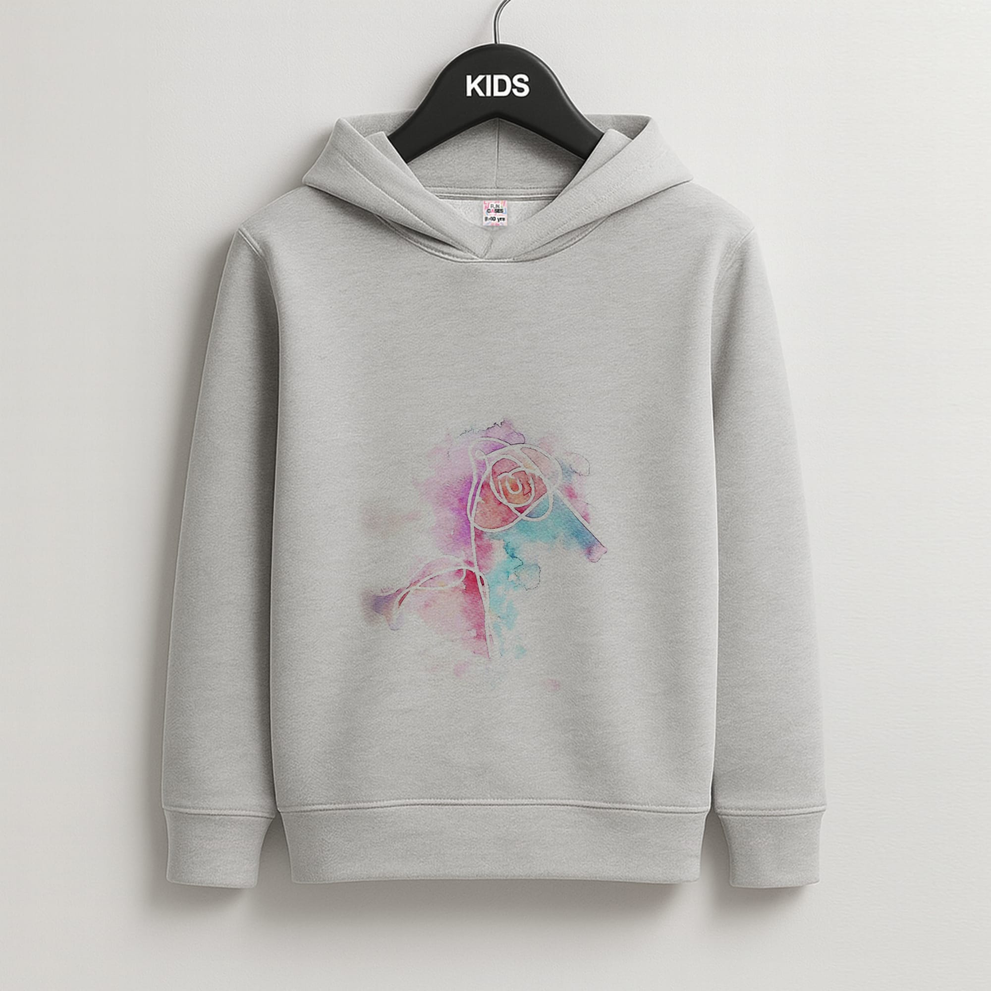 K-Pop Band Love Yourself Watercolour Painting Kids Grey Hoodie