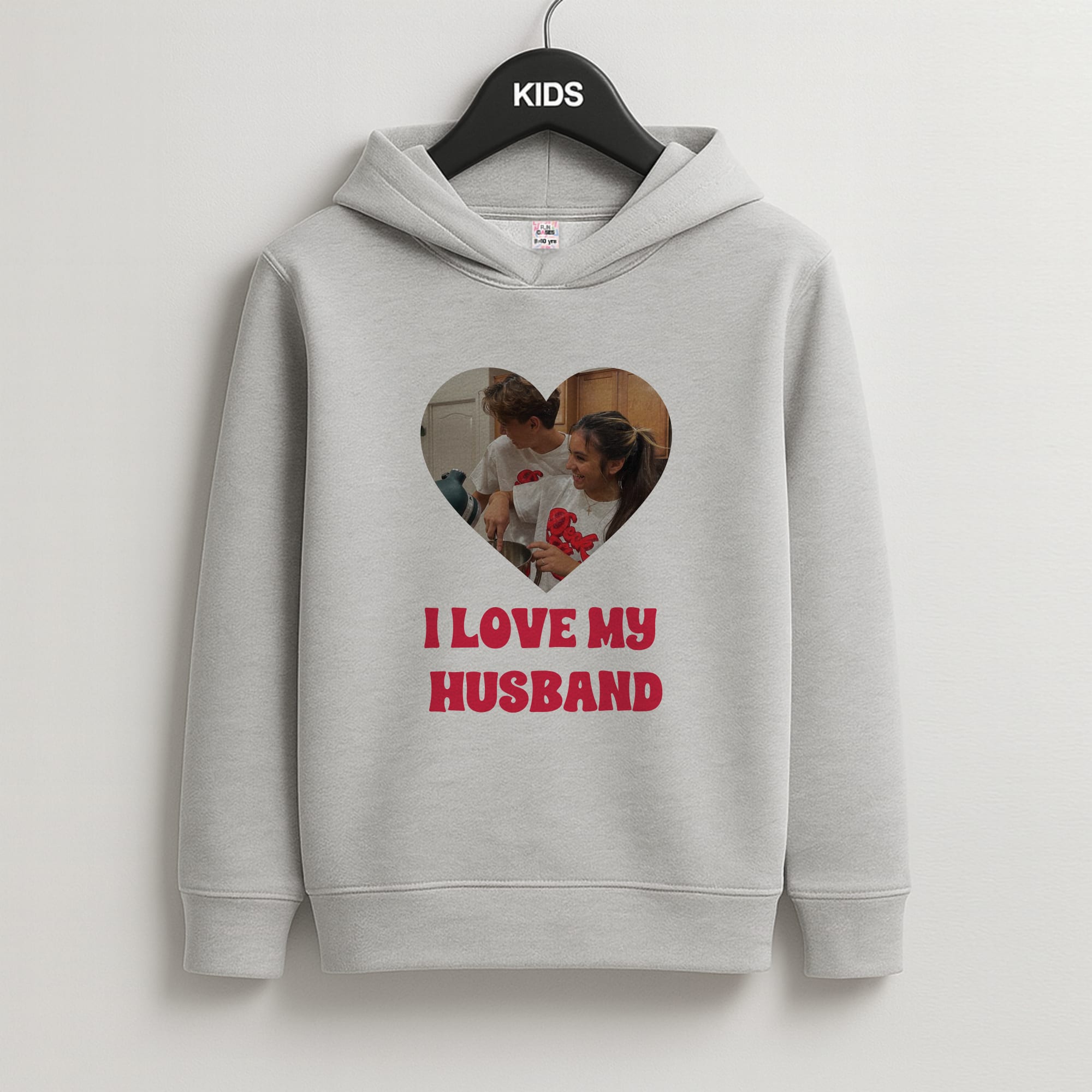 I Love My Husband - Personalised Couples Kids Grey Hoodie