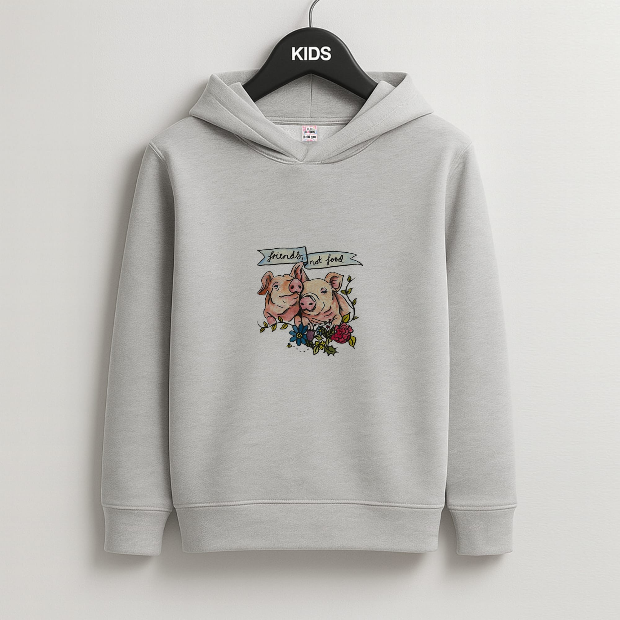 Friends Not Food - Vegan Kids Grey Hoodie
