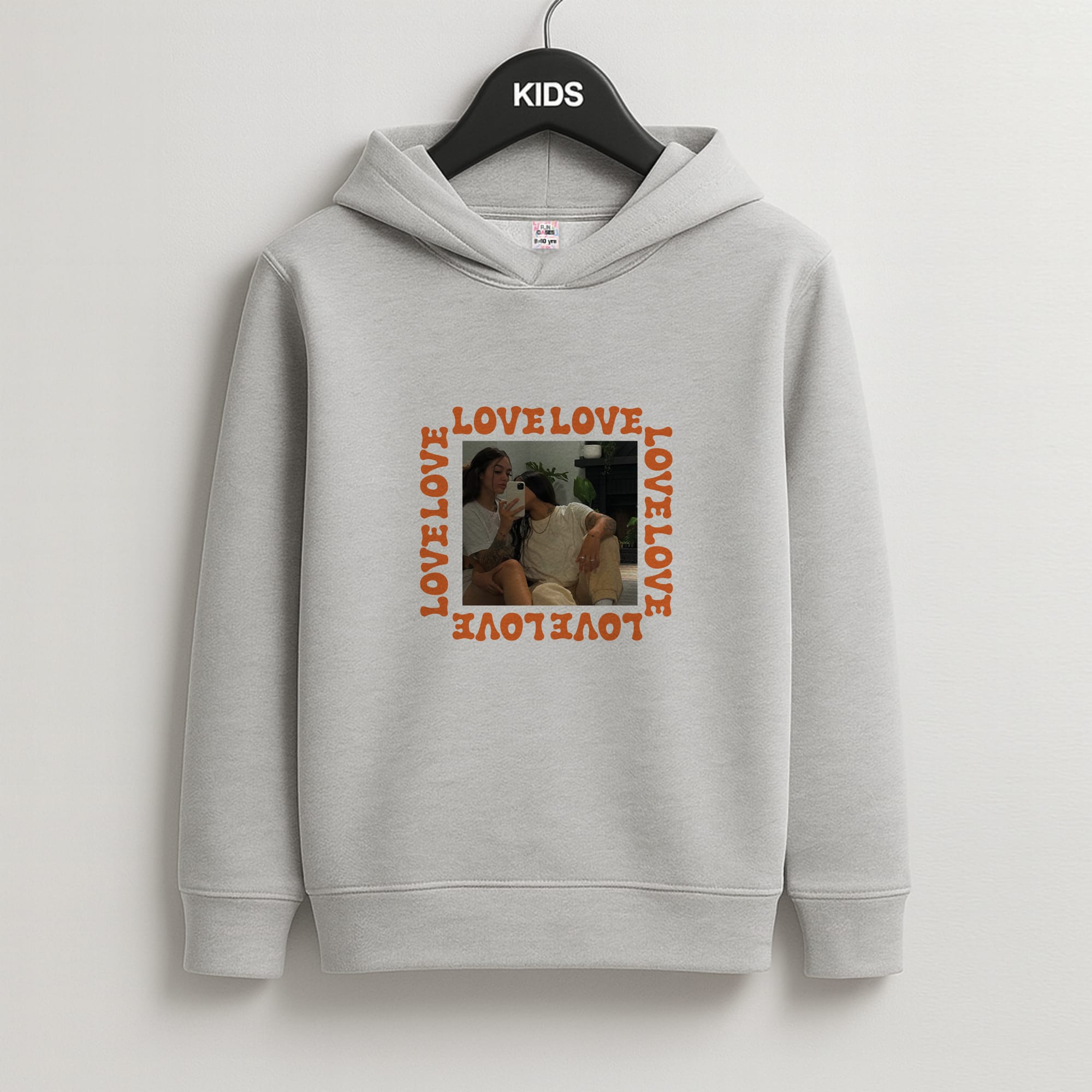 Love, Love, Love - Personalised Couples Kids Grey Hoodie