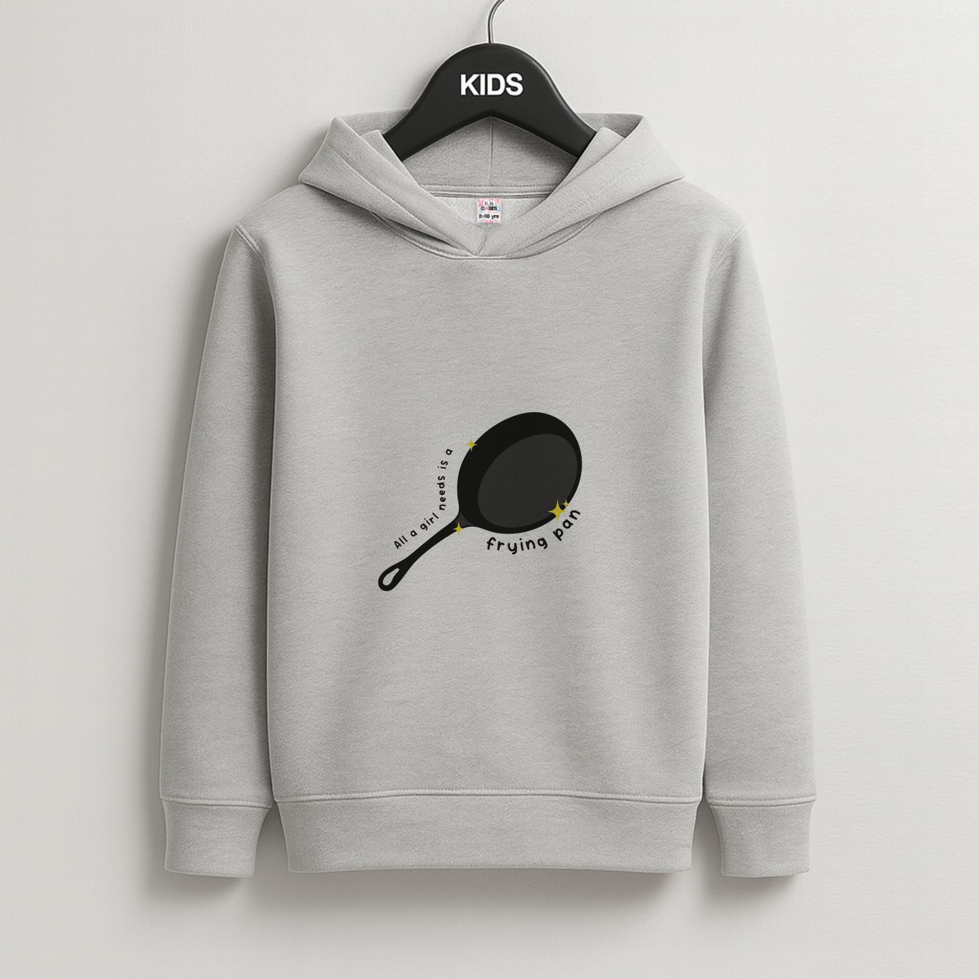 All A Girl Needs Is A Frying Pan Kids Grey Hoodie
