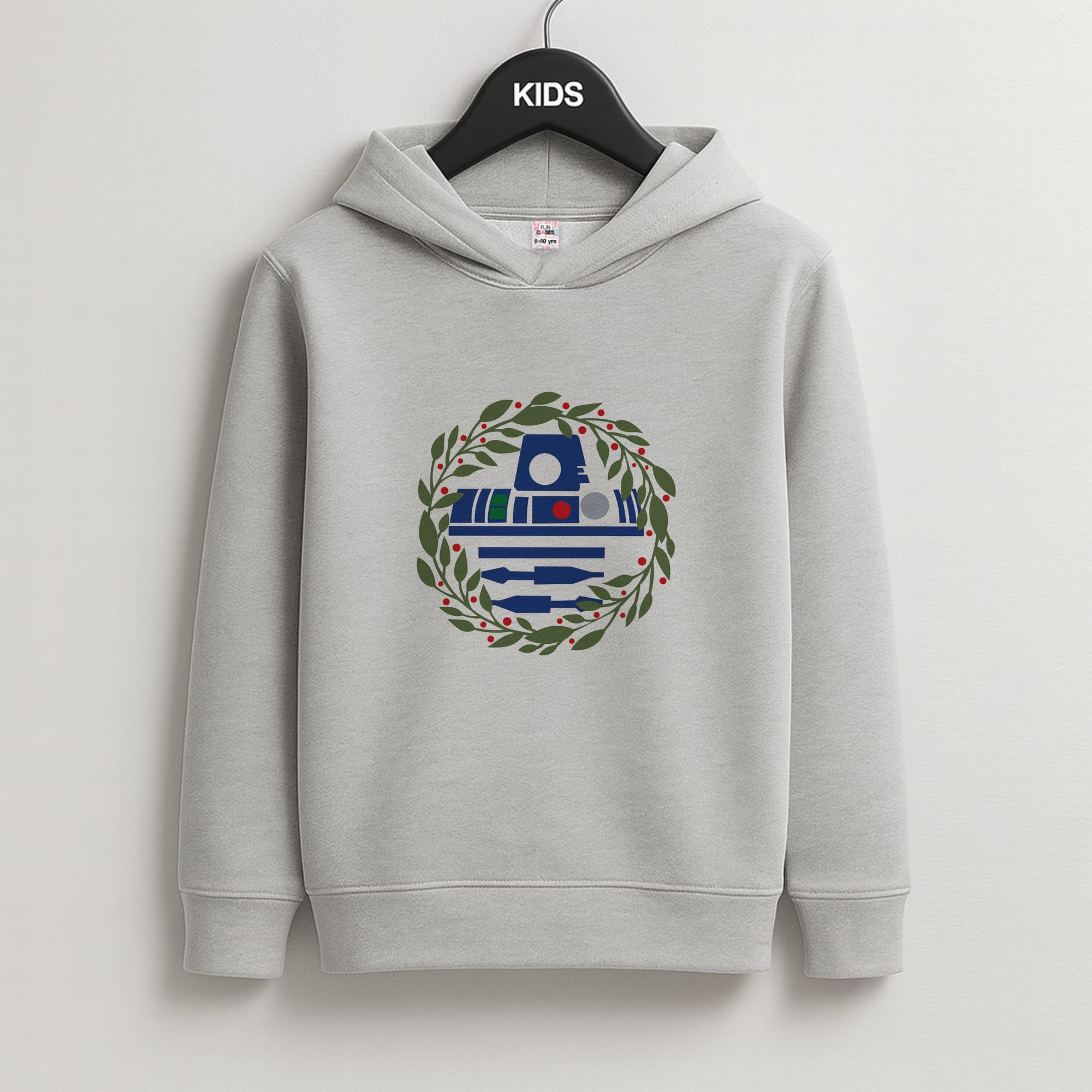 R2D2 Christmas Wreath Kids Grey Hoodie