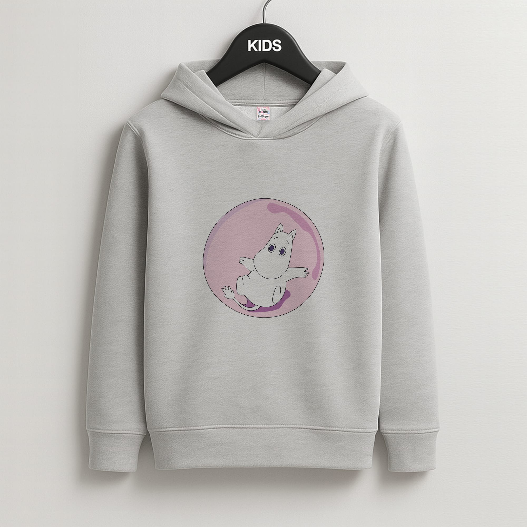 Moomin In A Pink Bubble Kids Grey Hoodie