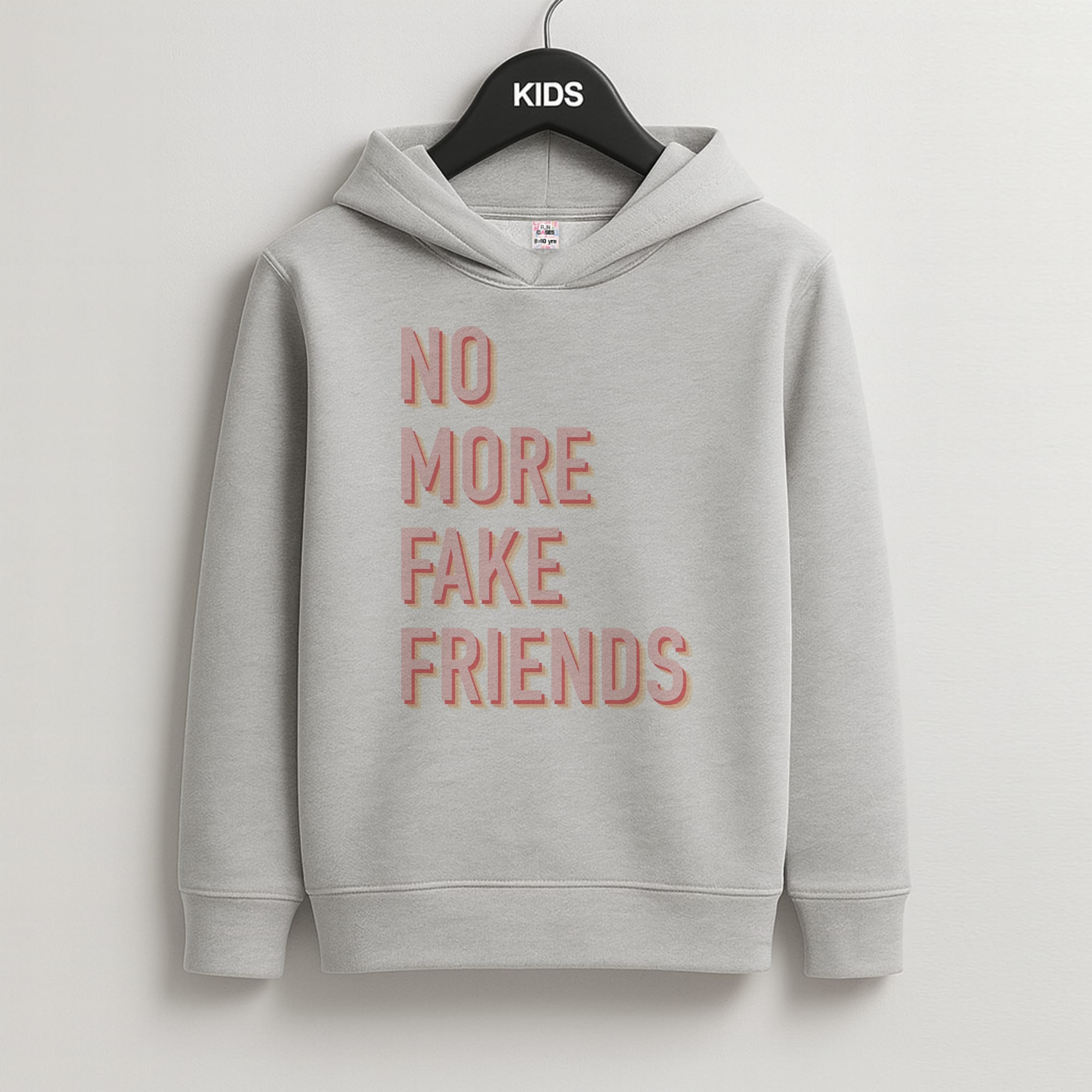 No More Fake Friends Kids Grey Hoodie
