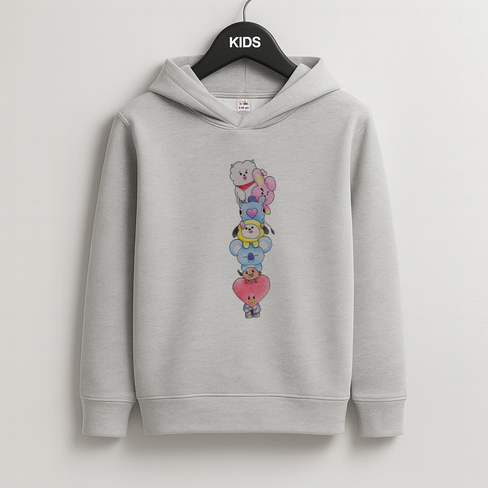 K-Pop Band BT21 Drawing Kids Grey Hoodie
