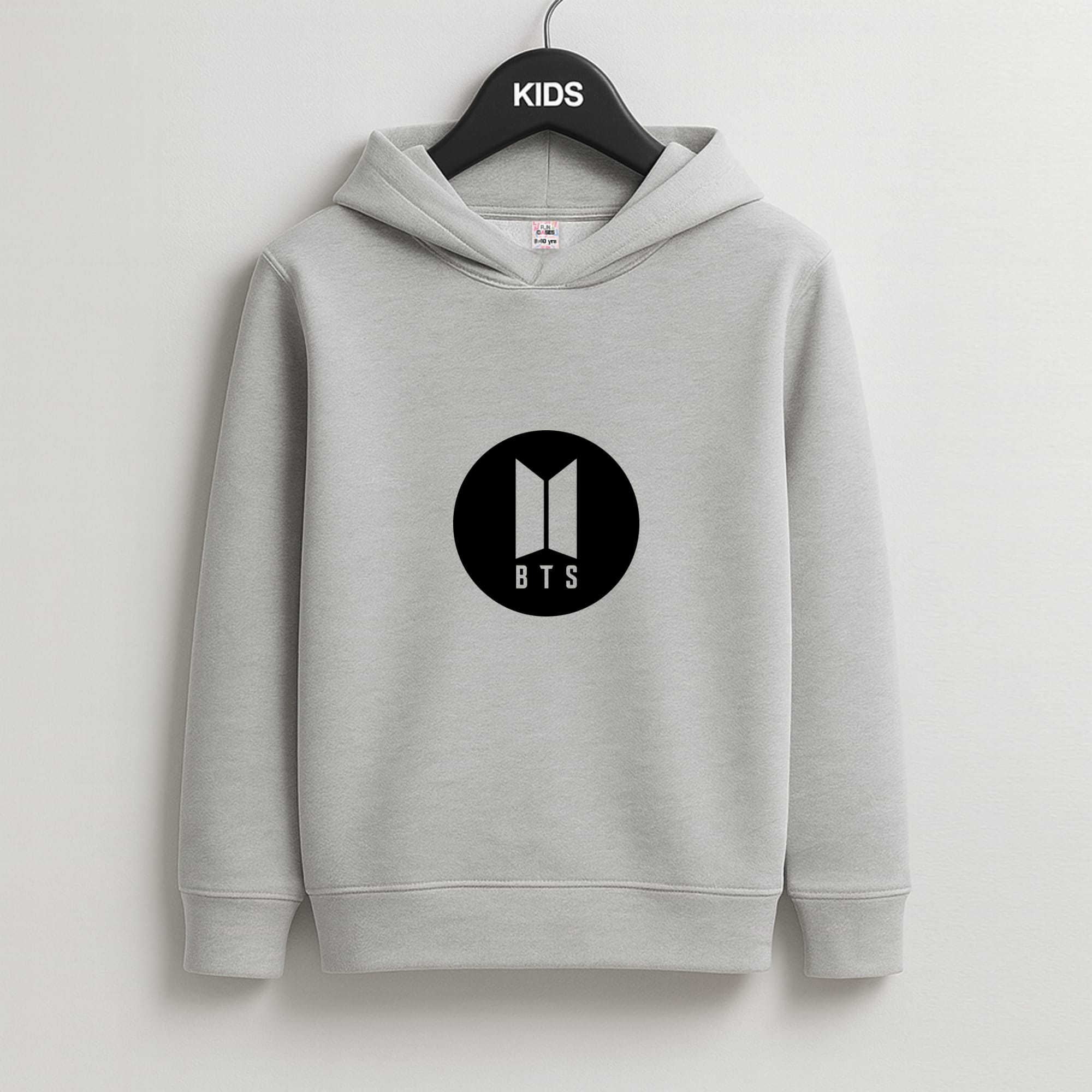 BTS logo Black - K Pop Kids Grey Hoodie