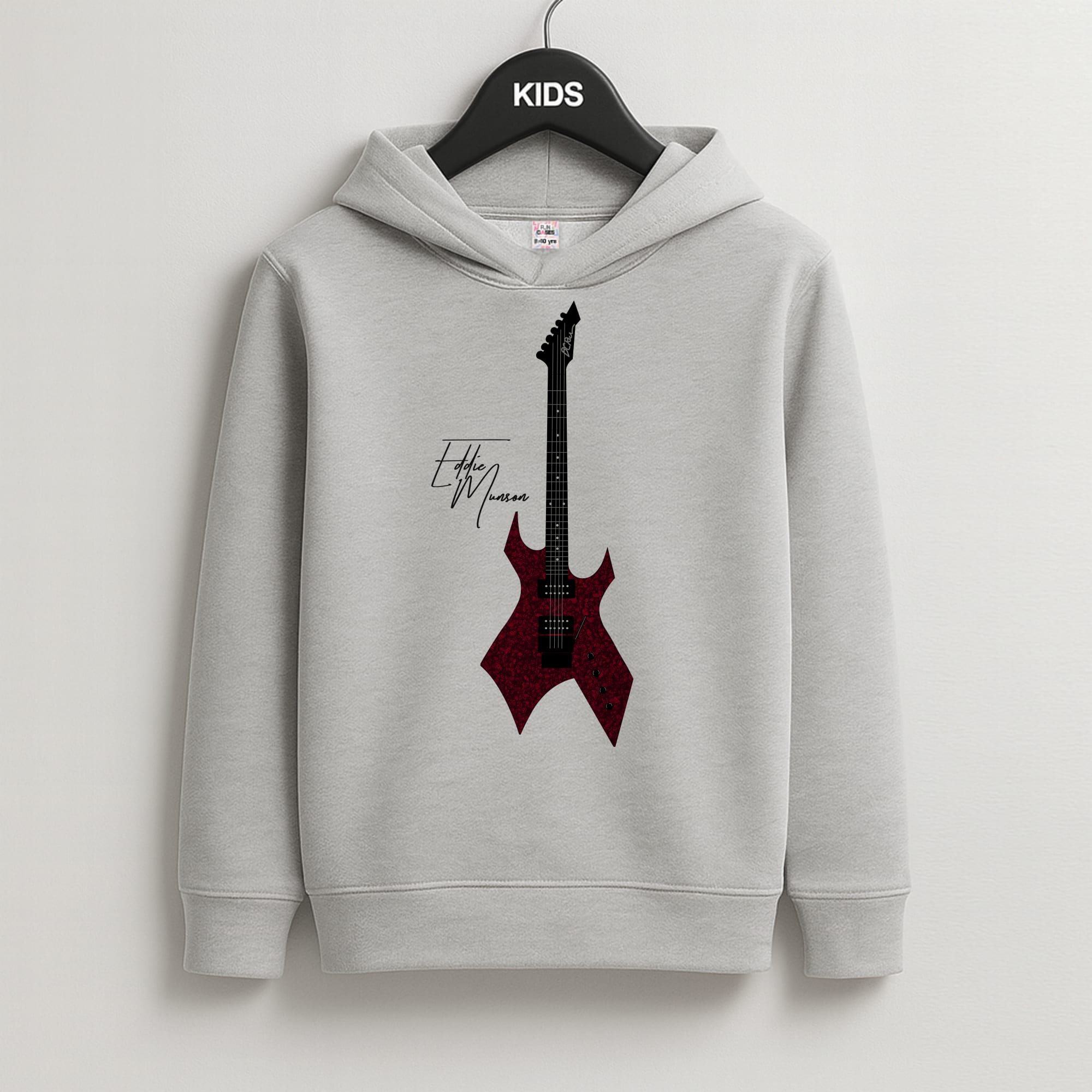 Eddie Munson Guitar Kids Grey Hoodie