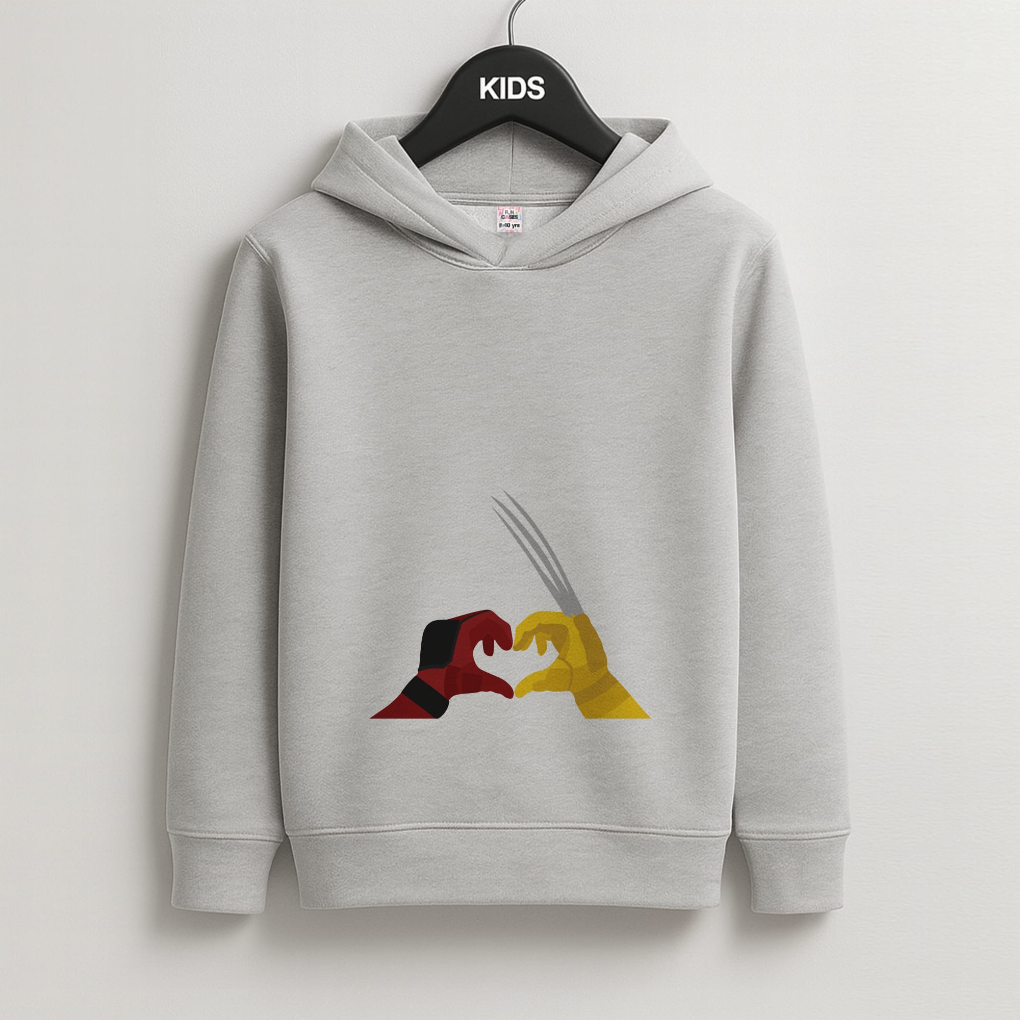 Red And Yellow Heroes Love Heart Kids Grey Hoodie