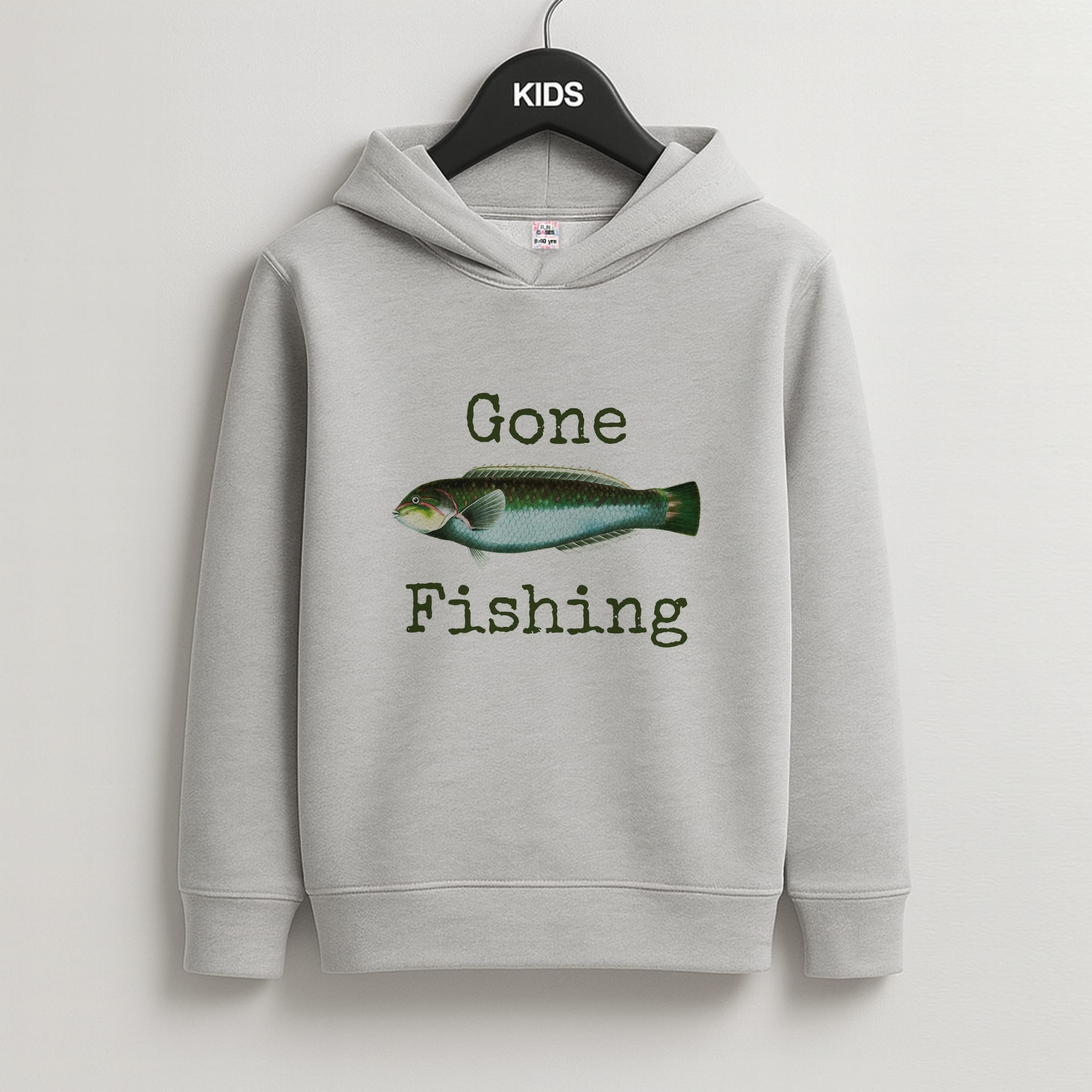 Gone Fishing  Kids Grey Hoodie