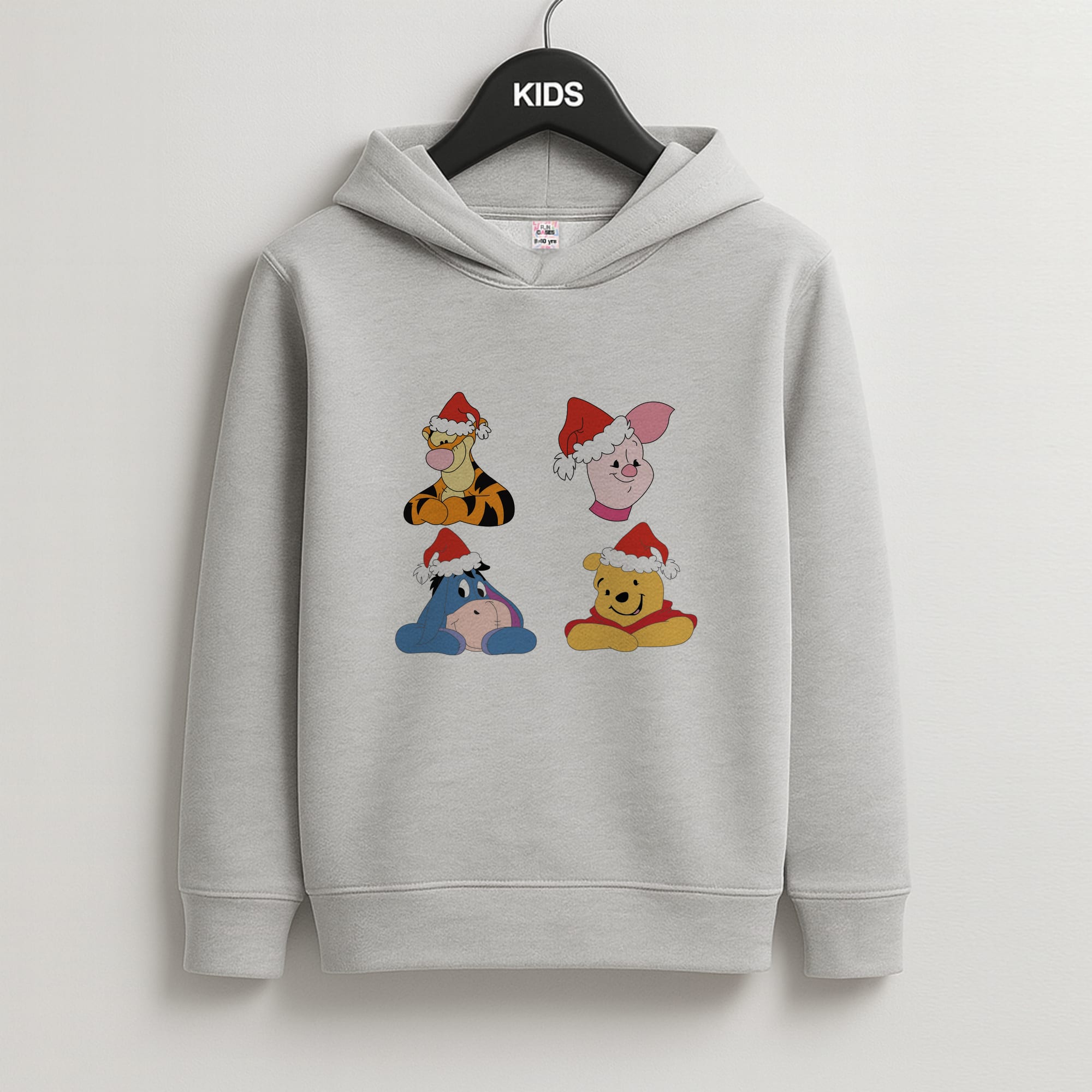 Bear, Tiger, Donkey and Pig Pattern Christmas Kids Grey Hoodie