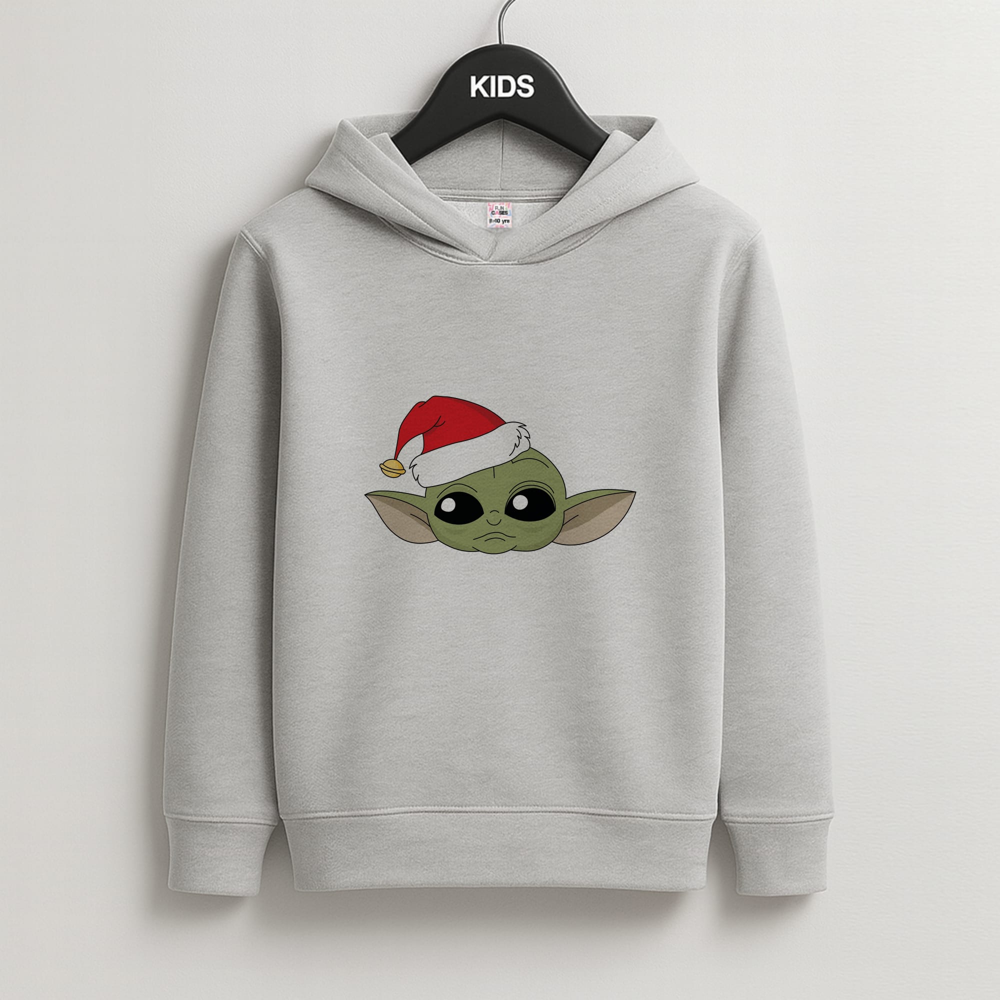 Baby Yoda Christmas Pattern Kids Grey Hoodie