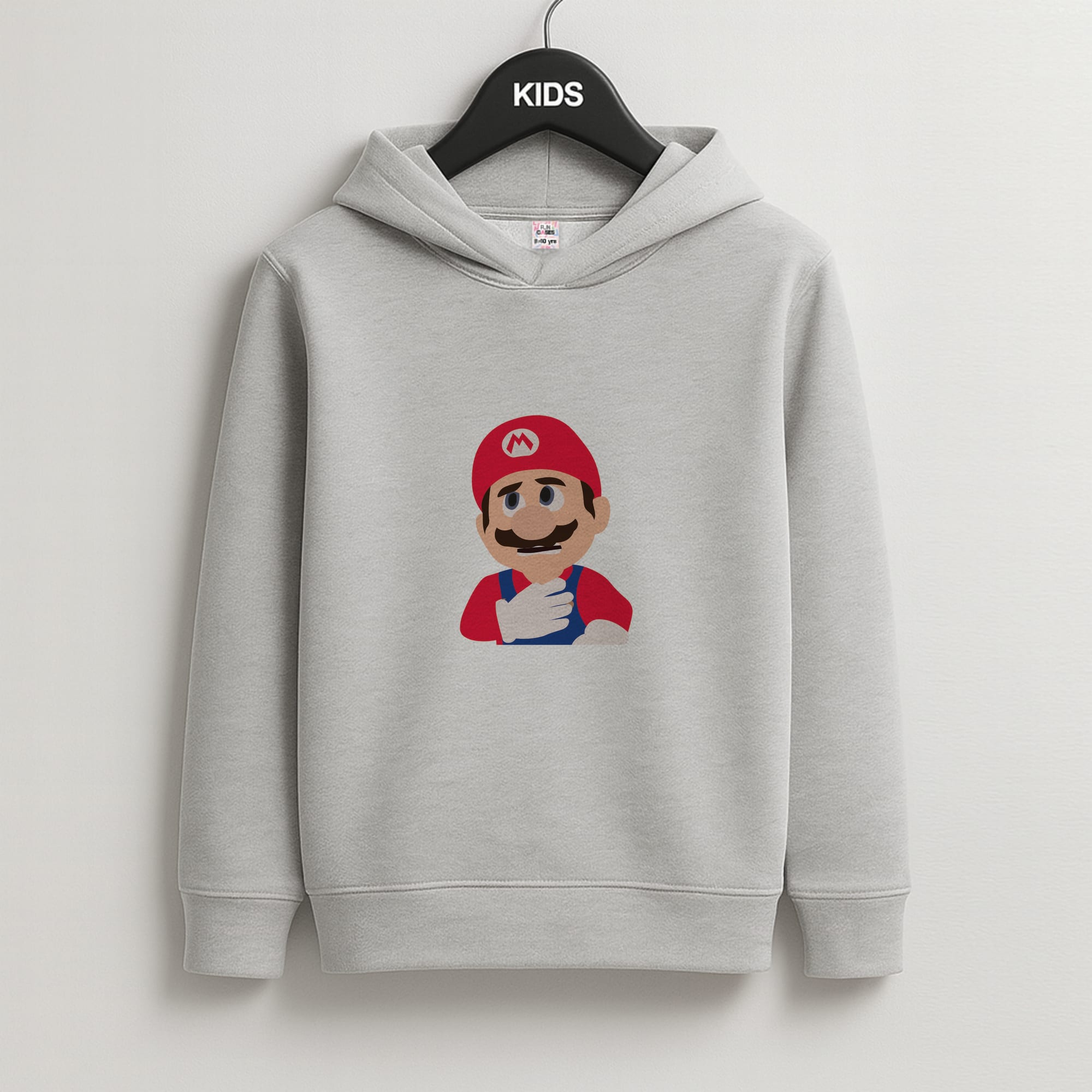 Worried Mario Kids Grey Hoodie