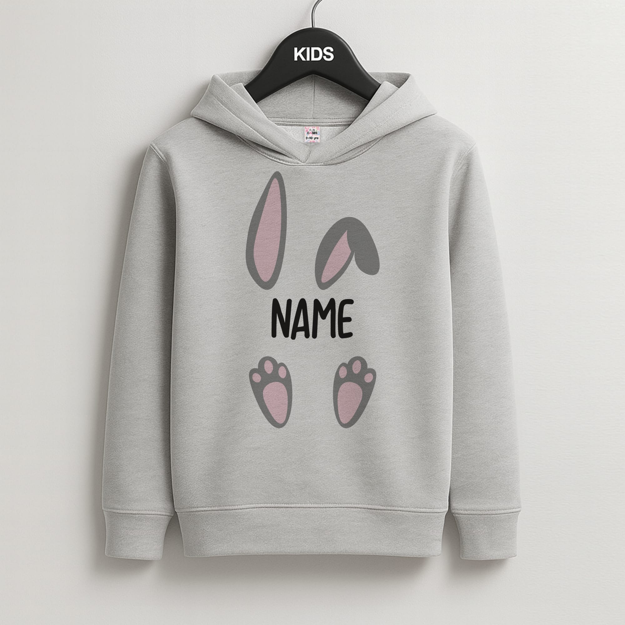 Grey Bunny Personalised Kids Grey Hoodie