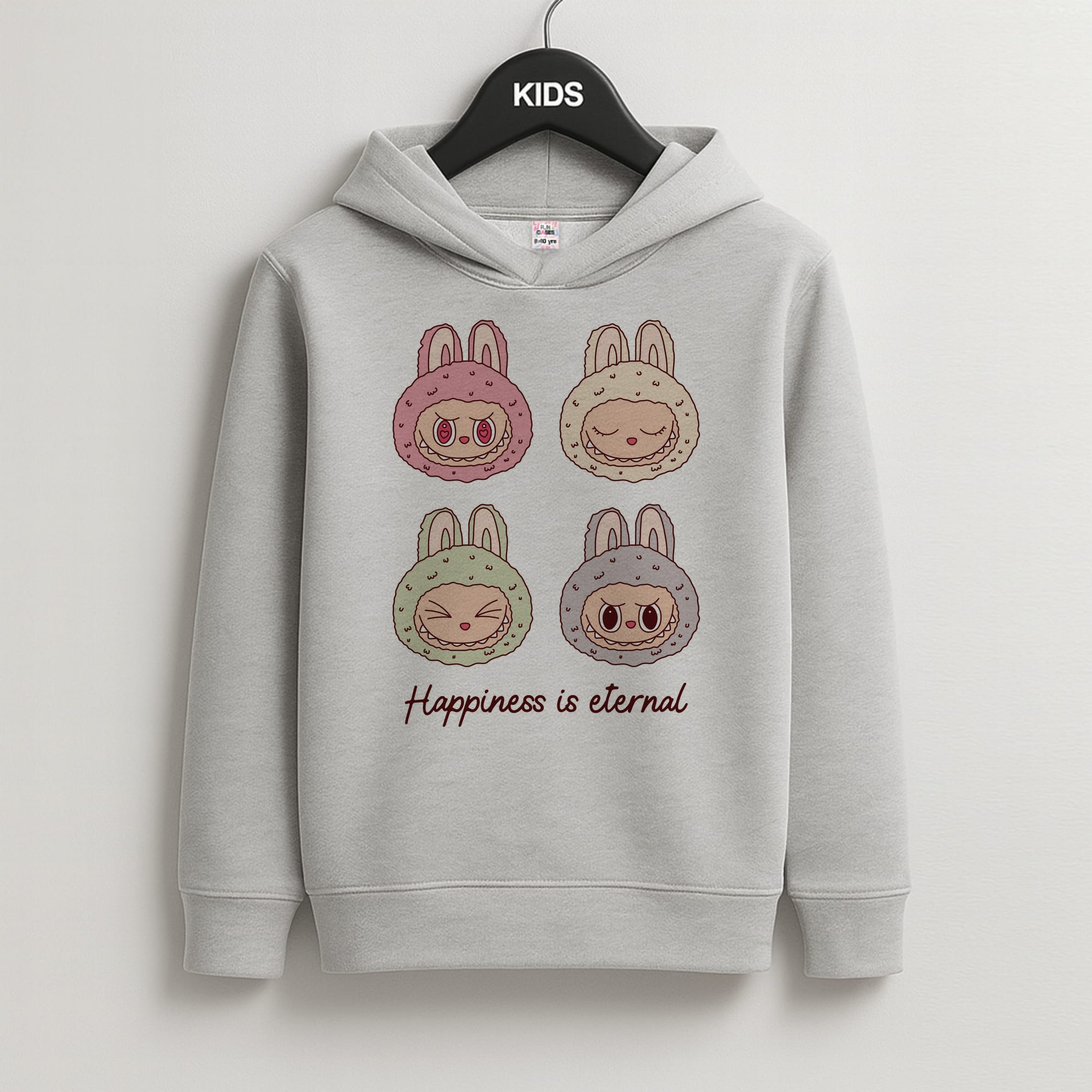 Happiness Is Eternal Monsters Kids Grey Hoodie