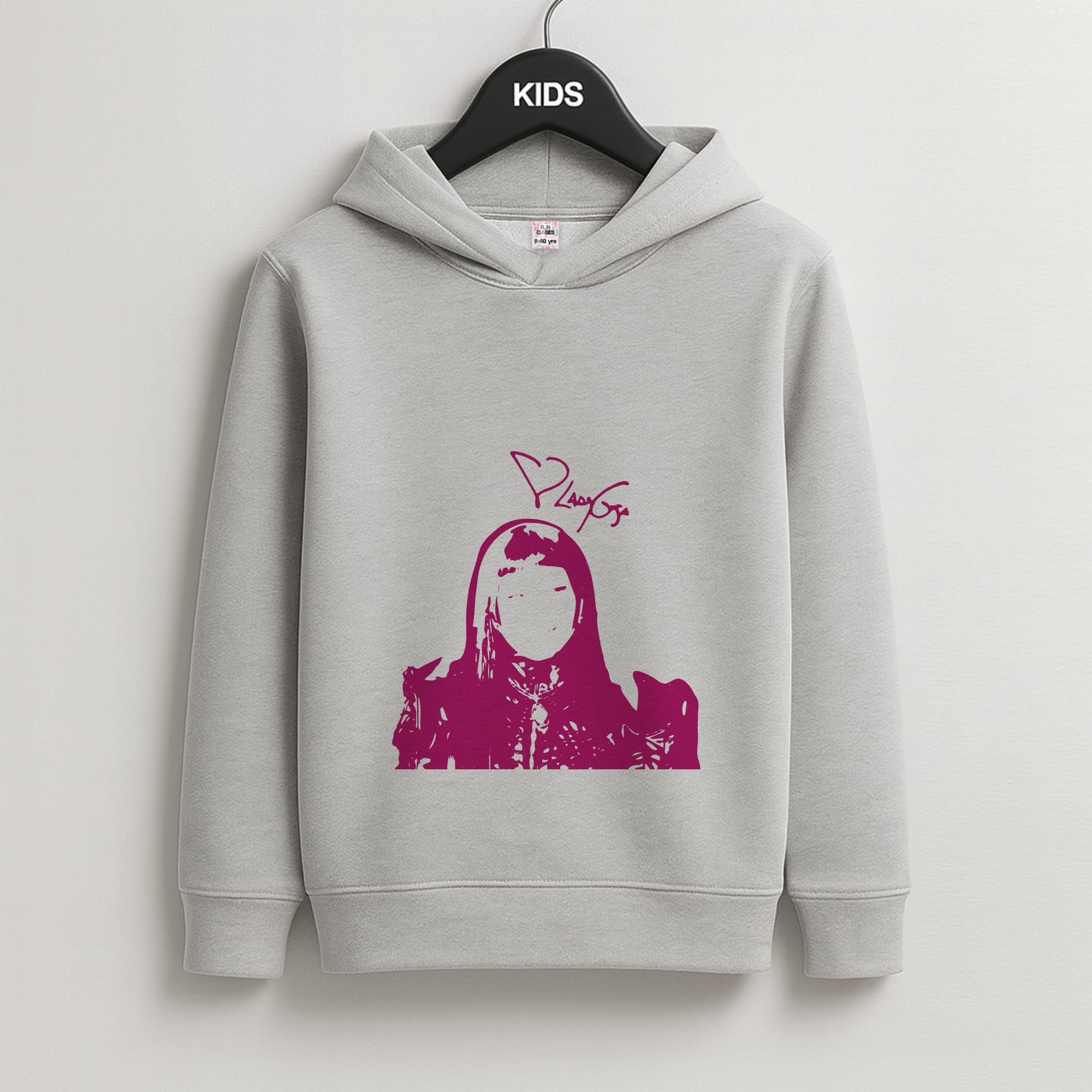 Pink Gaga Silhouette Kids Grey Hoodie
