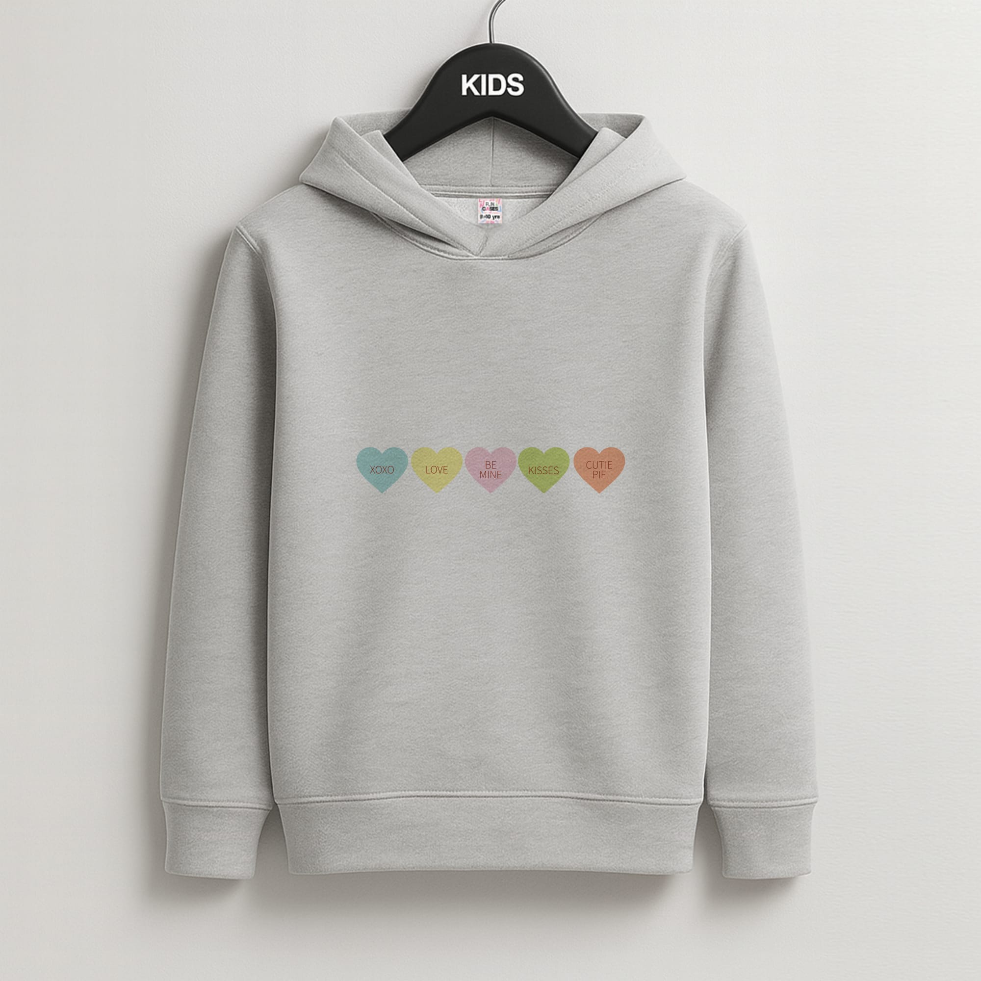 Love Hearts- Valentine's Day Kids Grey Hoodie