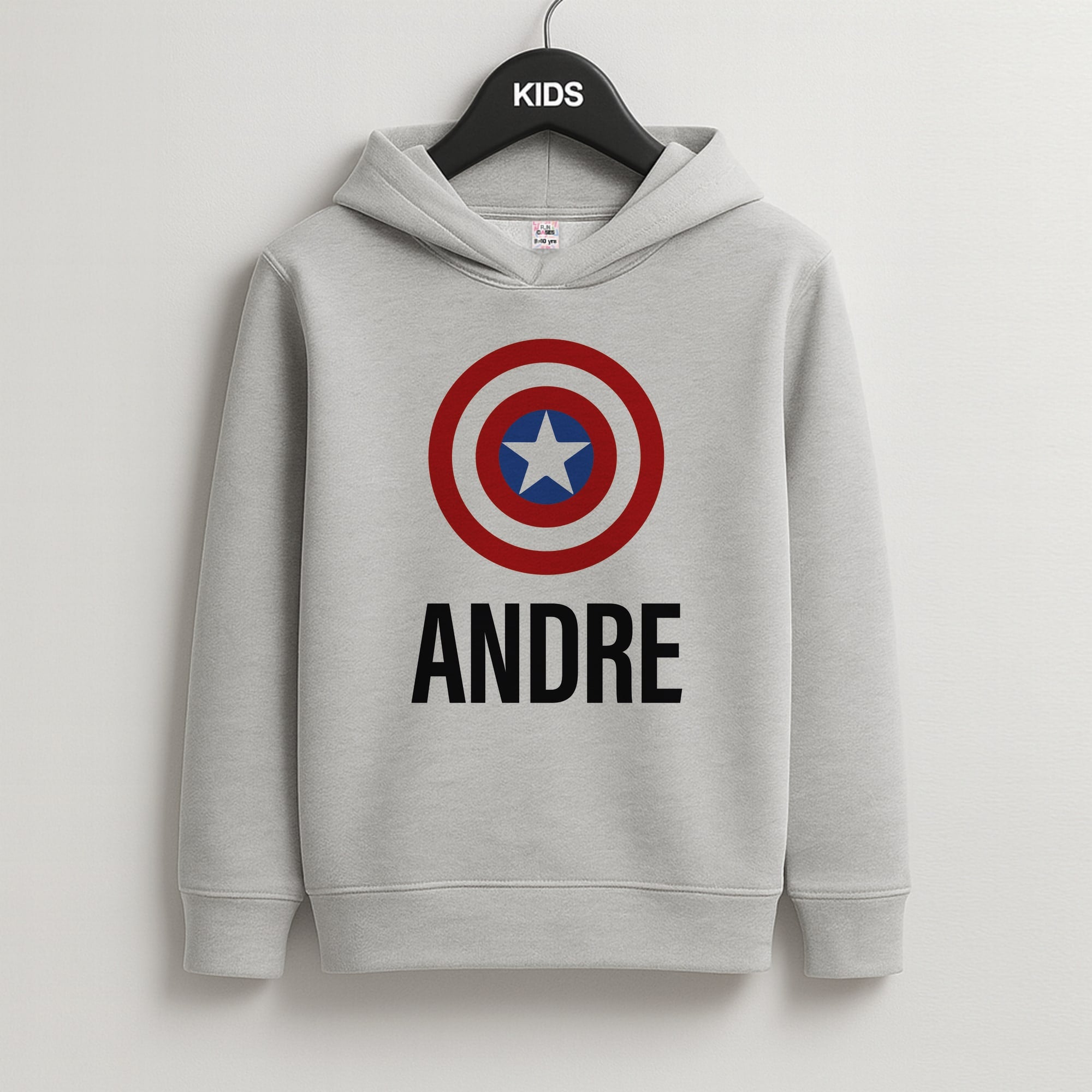 Captain America - Personalised Superhero Comic Kids Grey Hoodie