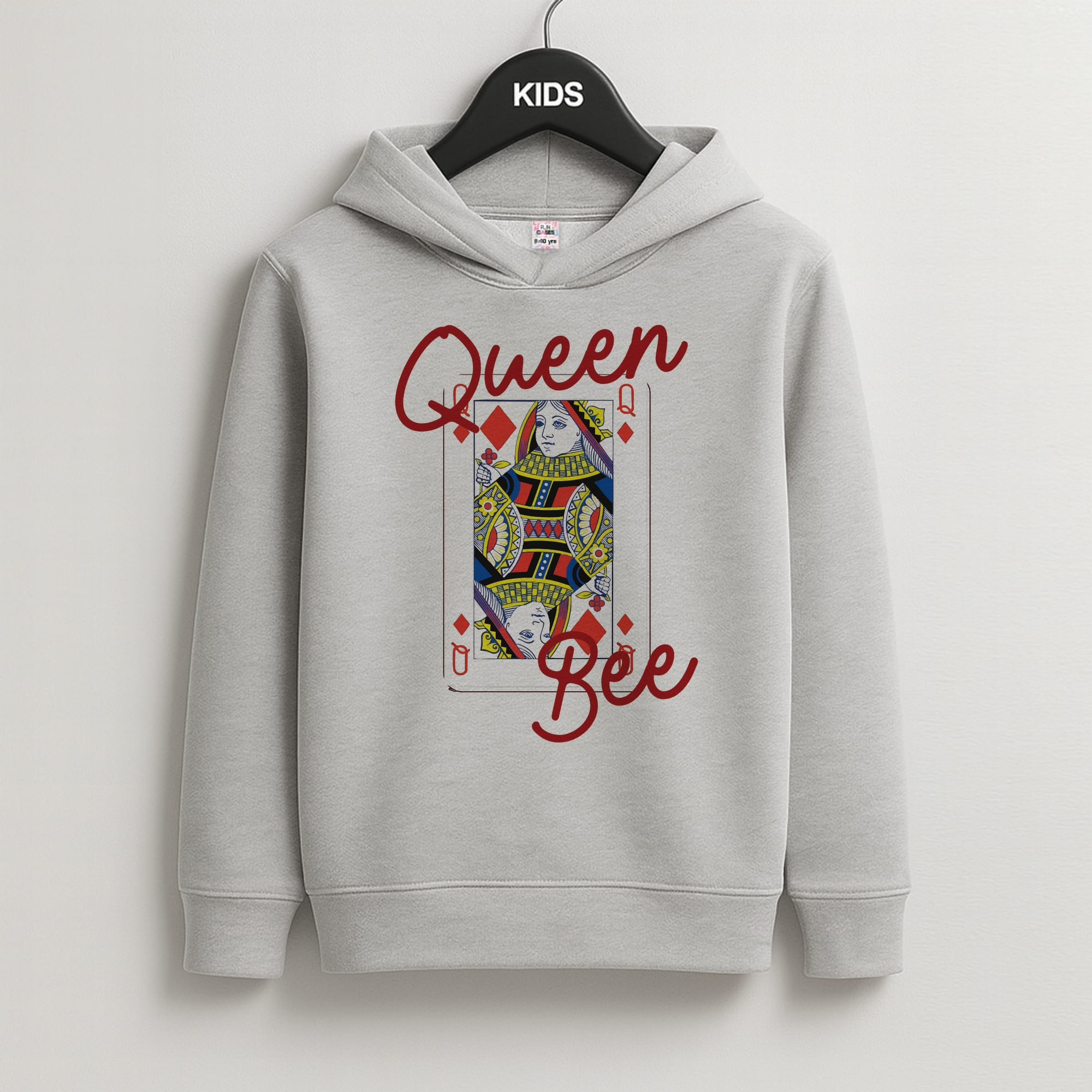 Queen Bee Playing Card Kids Grey Hoodie