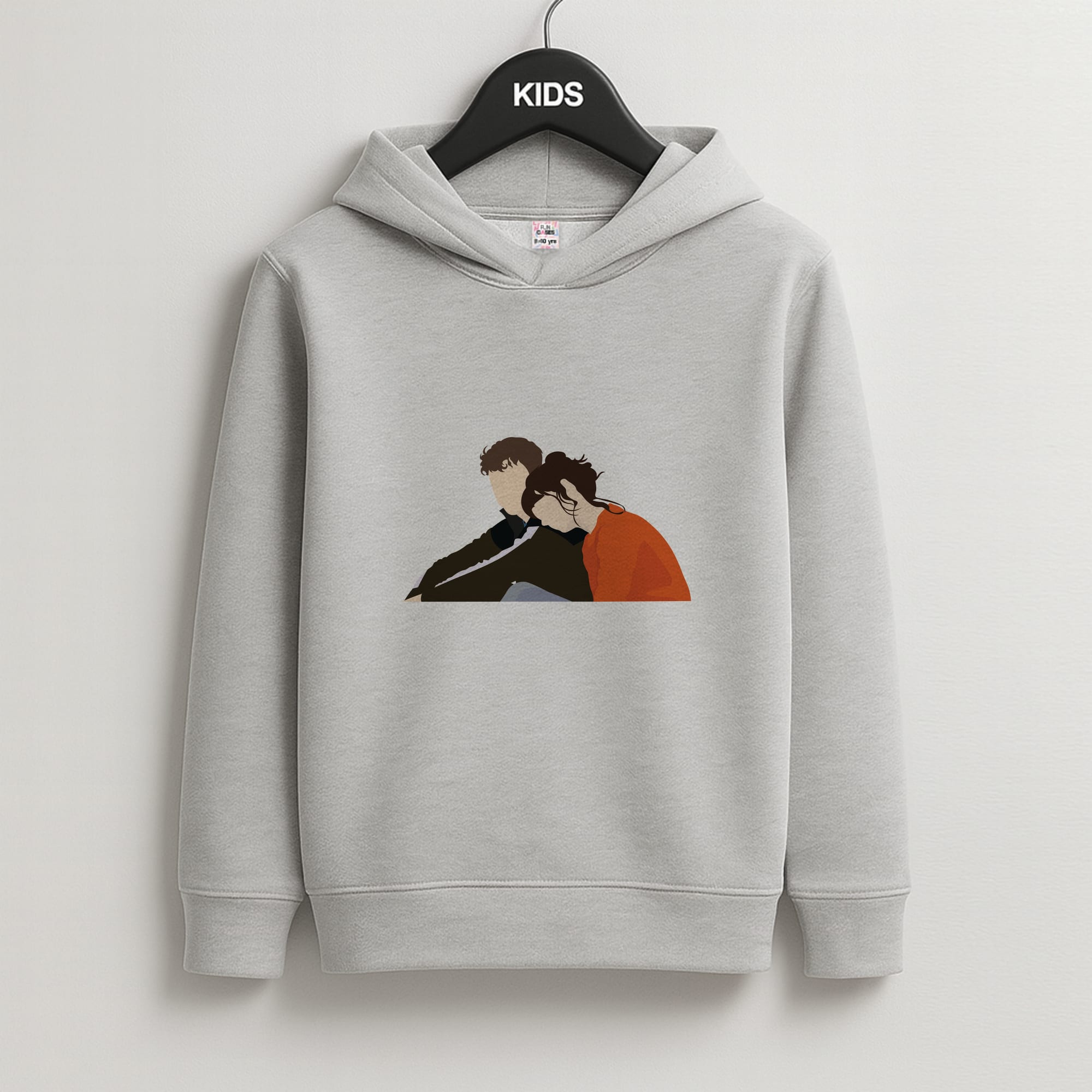 Marianne Resting On Connell Kids Grey Hoodie