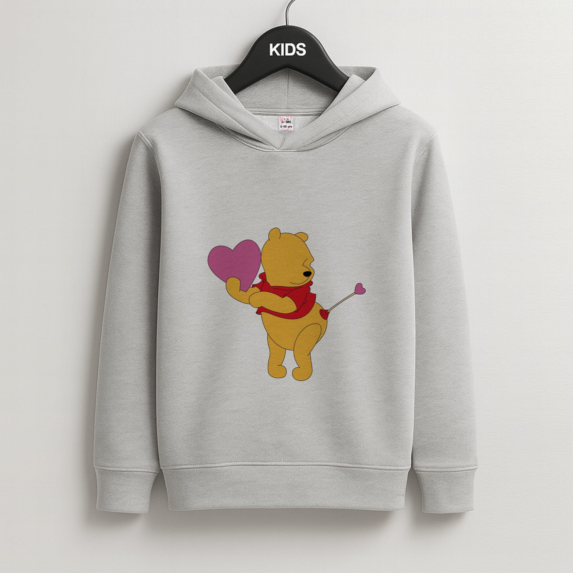 Cupid Pooh Valentine's Kids Grey Hoodie
