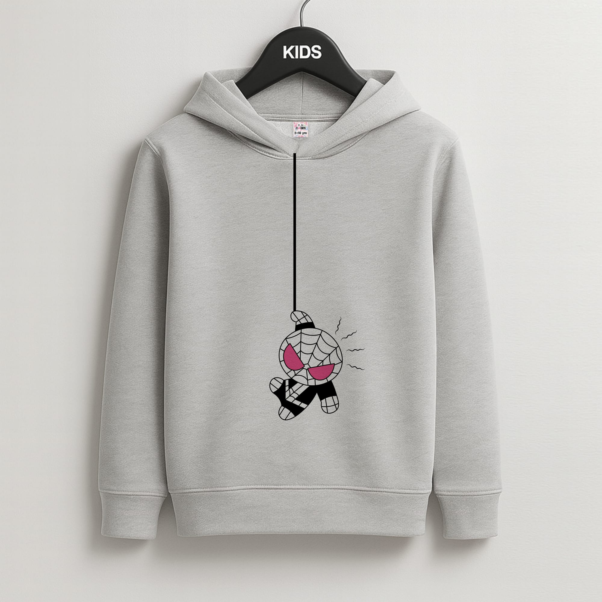 Pink Hanging Spider Hero Kids Grey Hoodie
