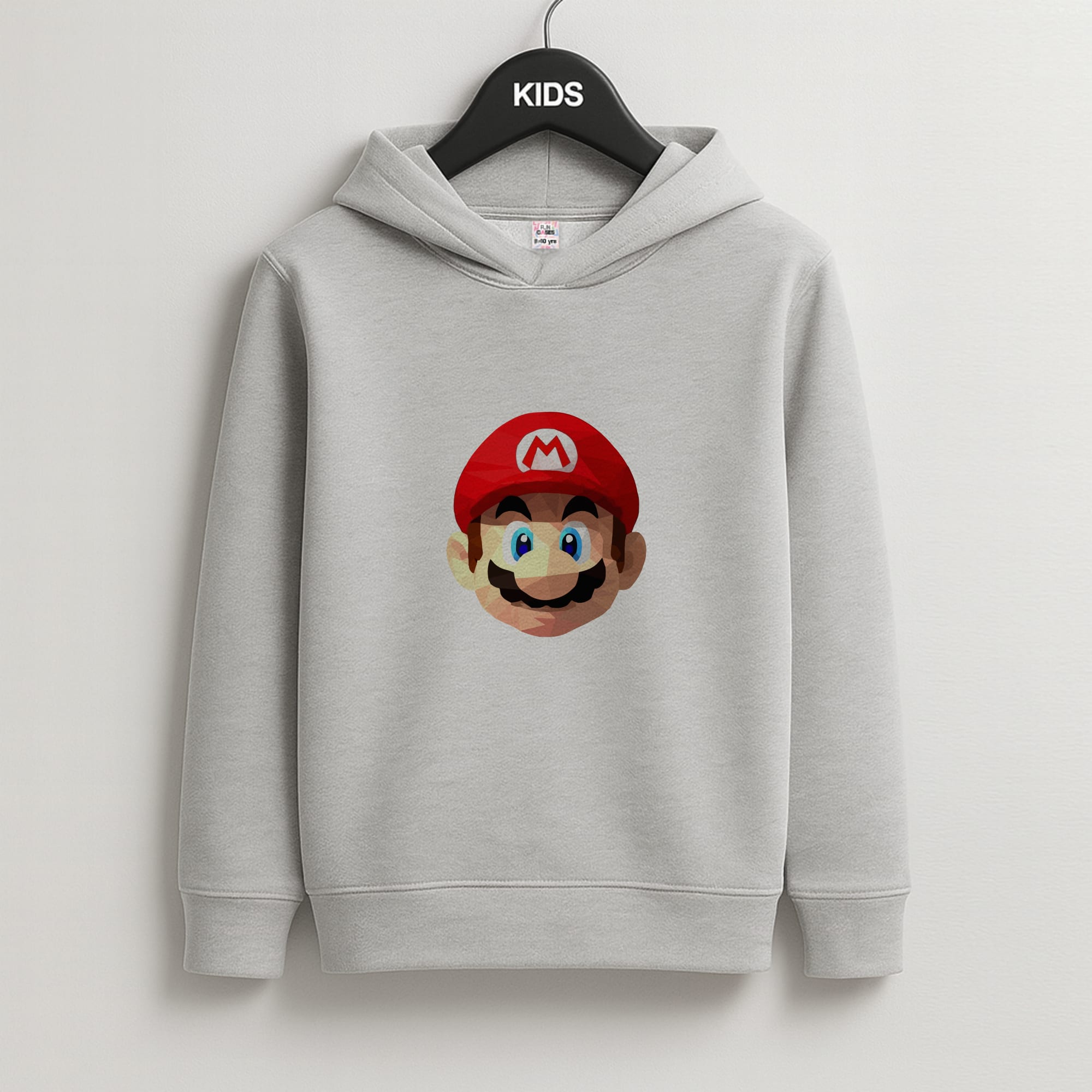 Mario Face - Mario Kids Grey Hoodie