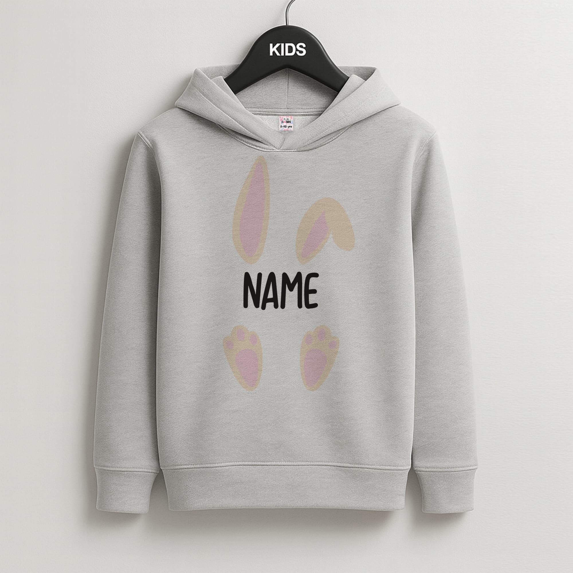 White Bunny Personalised Kids Grey Hoodie