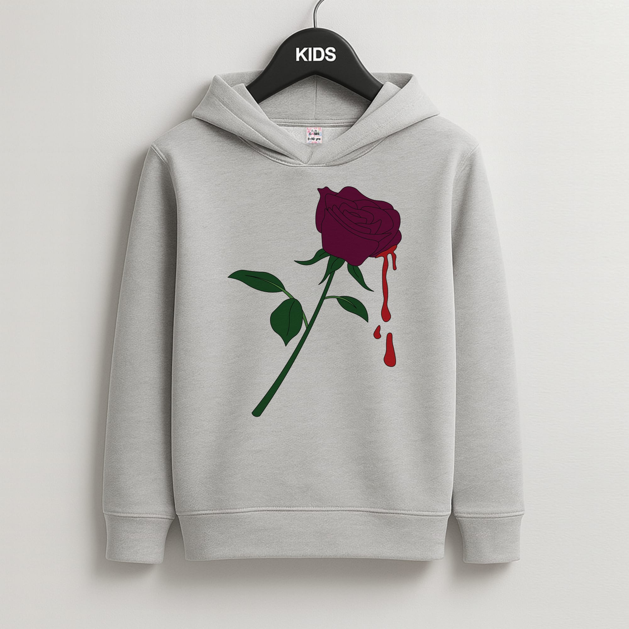 Dark Pink Rose Kids Grey Hoodie