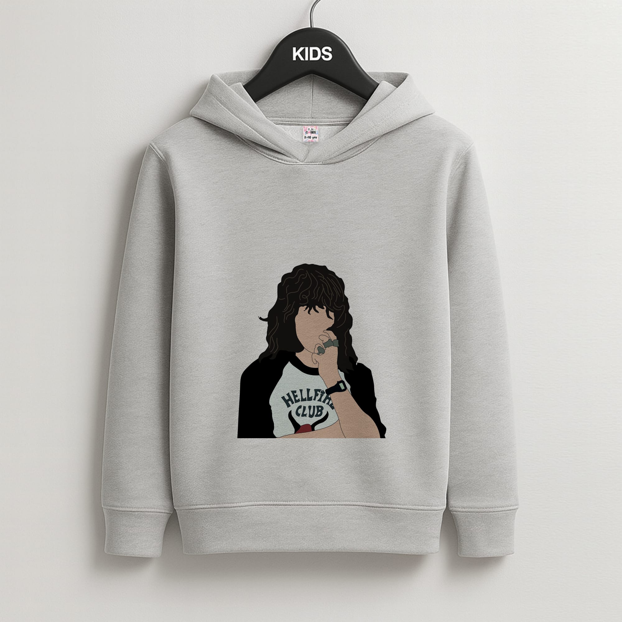 Eddie Munson Hellfire Kids Grey Hoodie