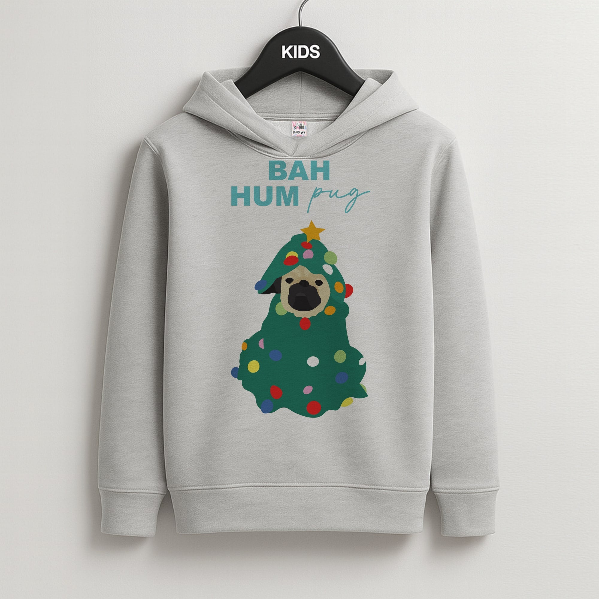 Bah Hum Pug Kids Grey Hoodie