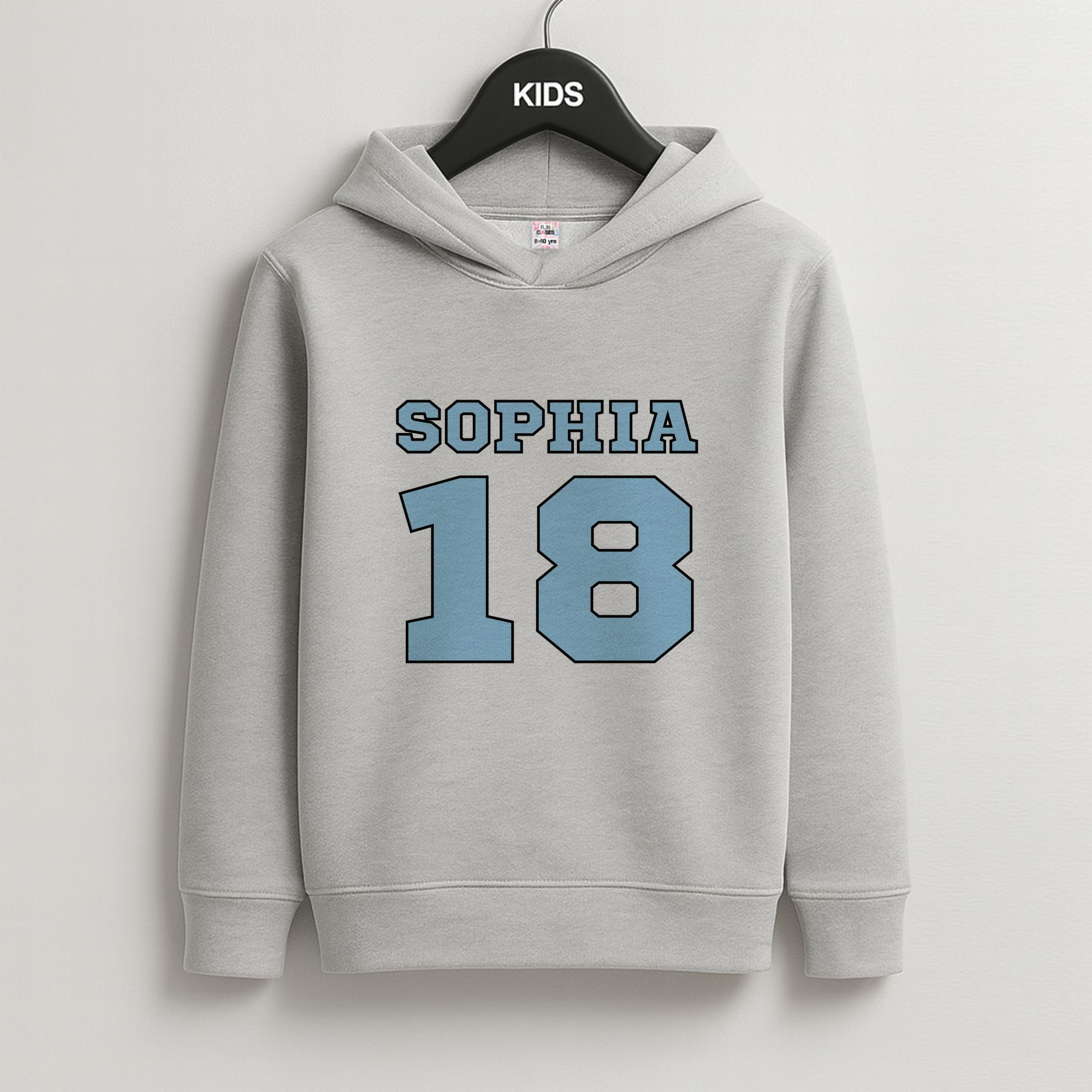 Light Blue - Personalised Football Kids Grey Hoodie