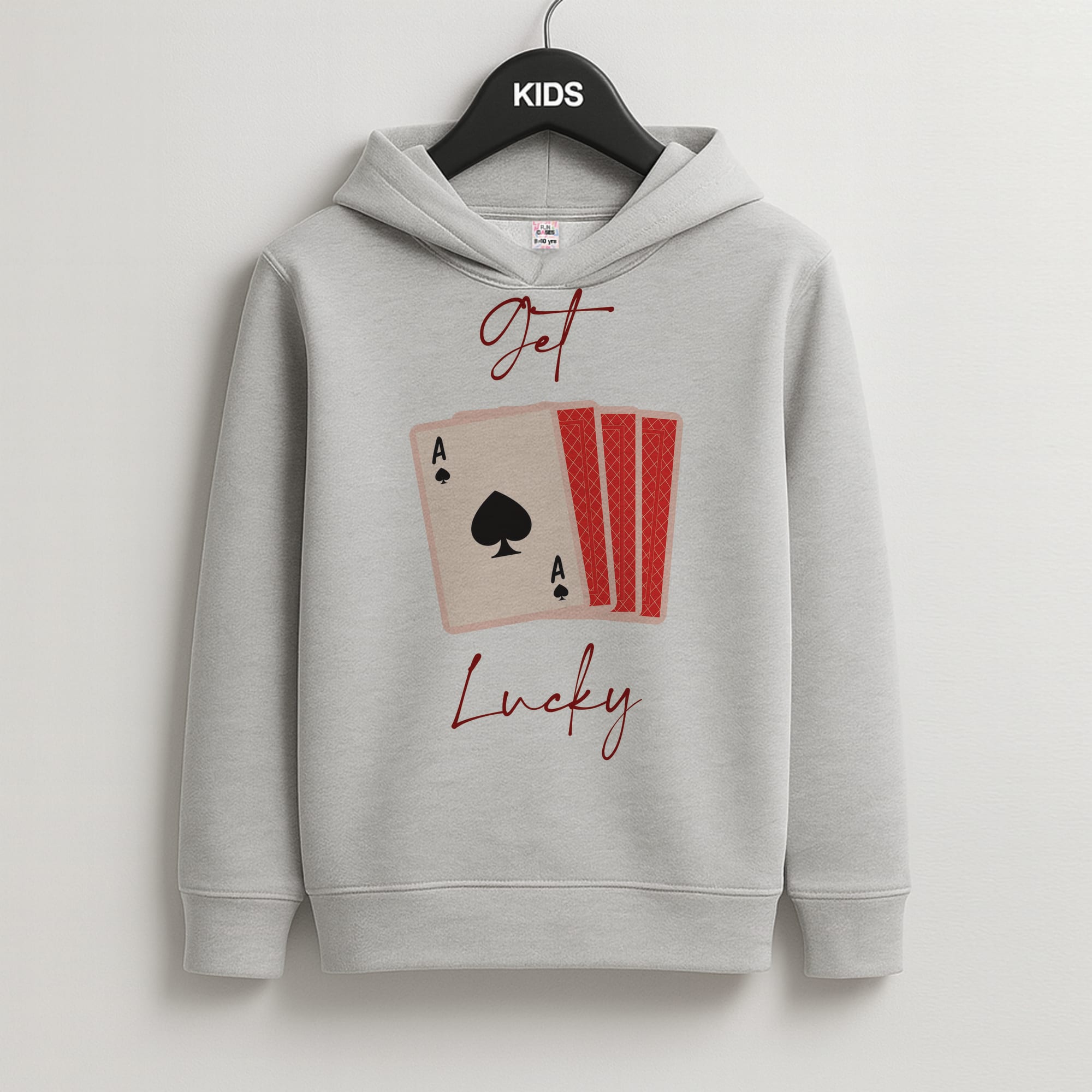 Get Lucky Set Of Cards Kids Grey Hoodie