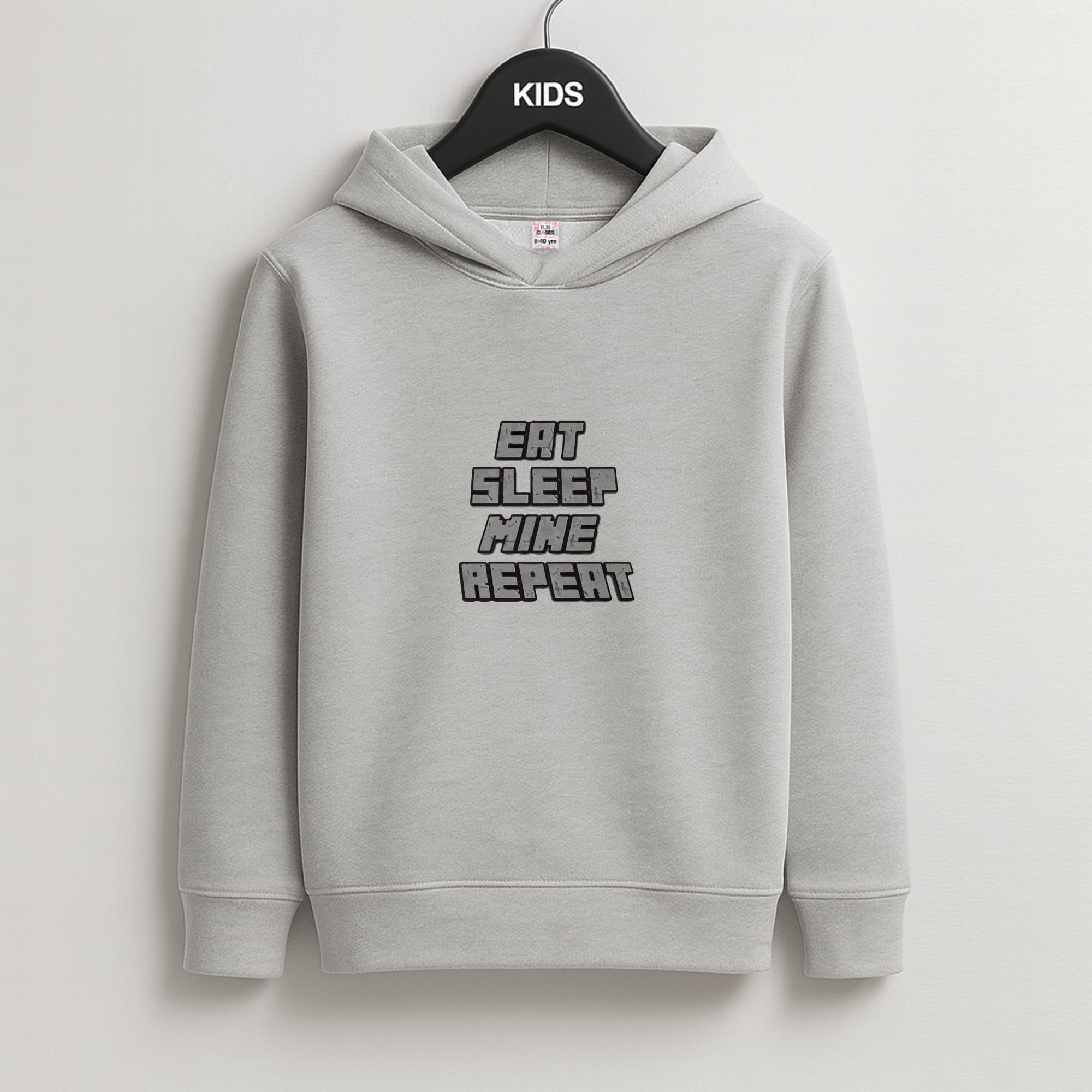 Eat Sleep Mine Repeat Kids Grey Hoodie