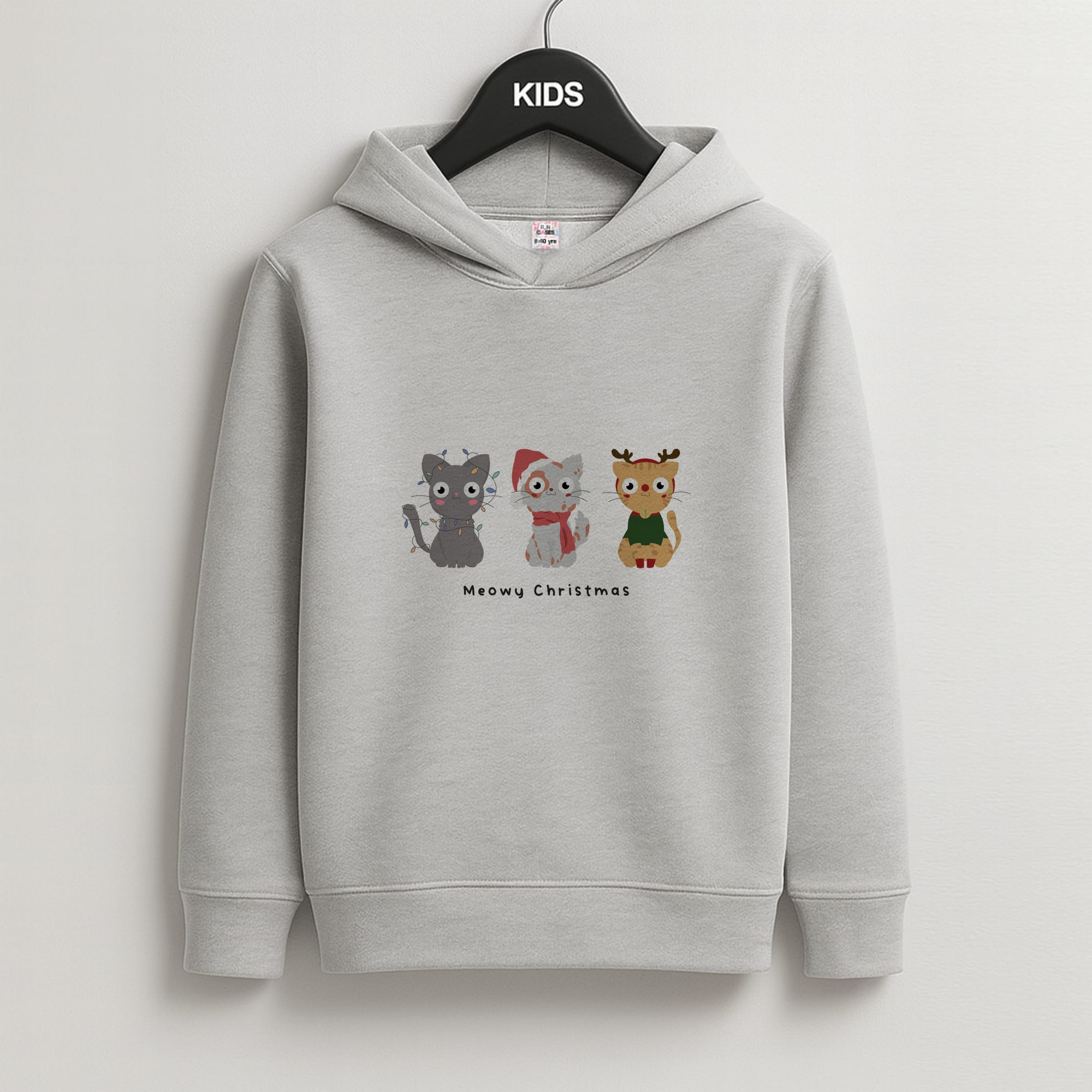 Meowy Christmas Kids Grey Hoodie
