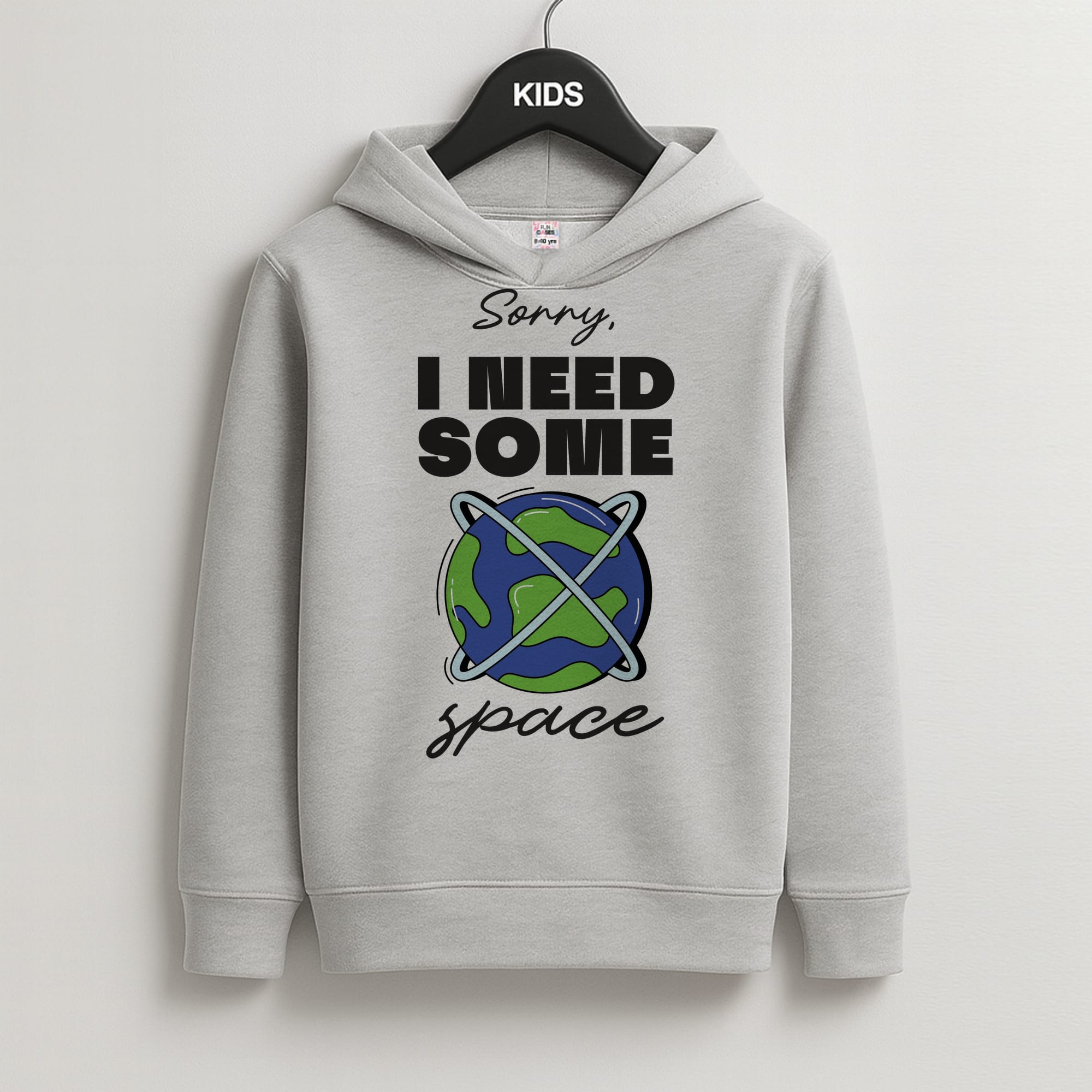 Cartoon I Need Some Space Kids Grey Hoodie