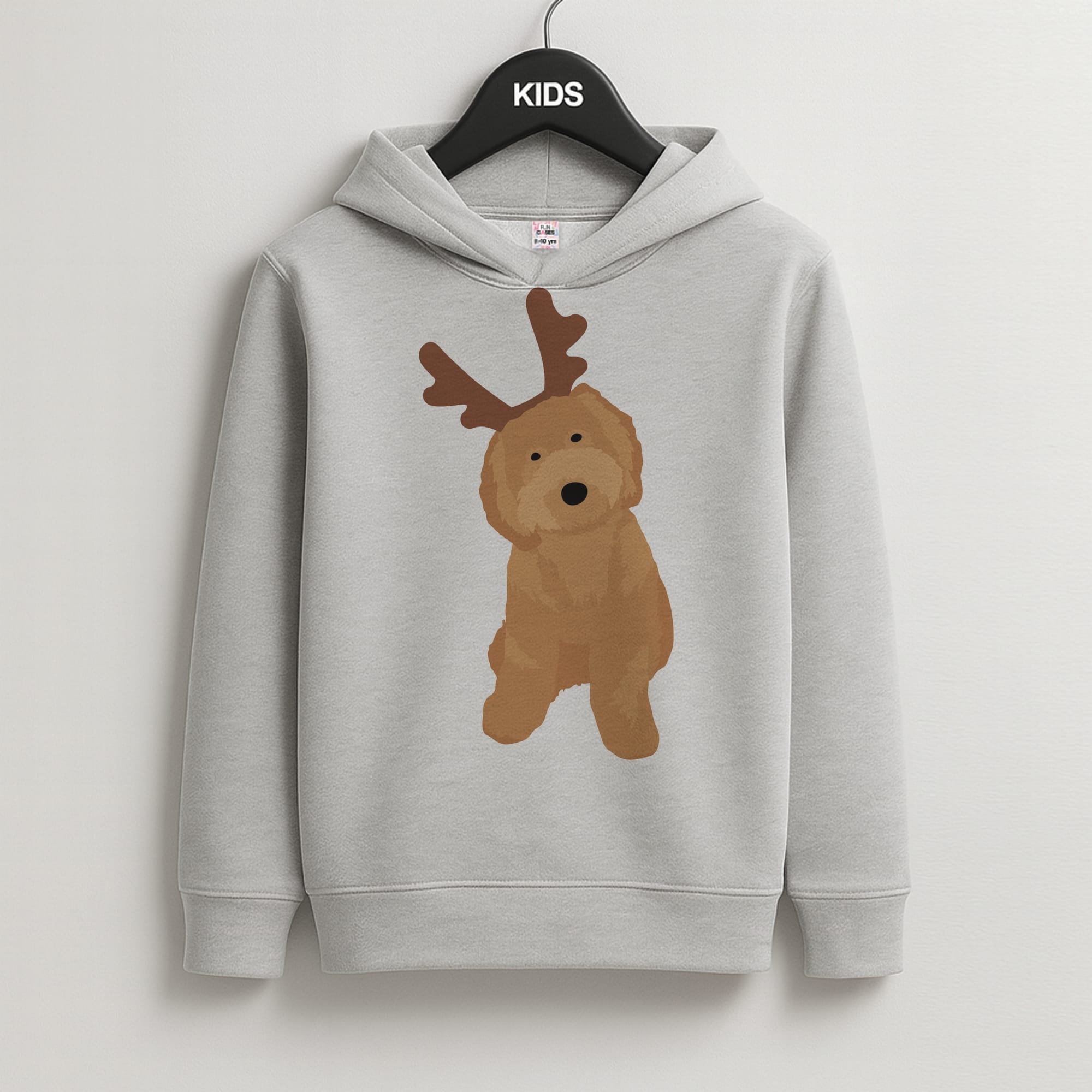 Dog Christmas Ears Kids Grey Hoodie