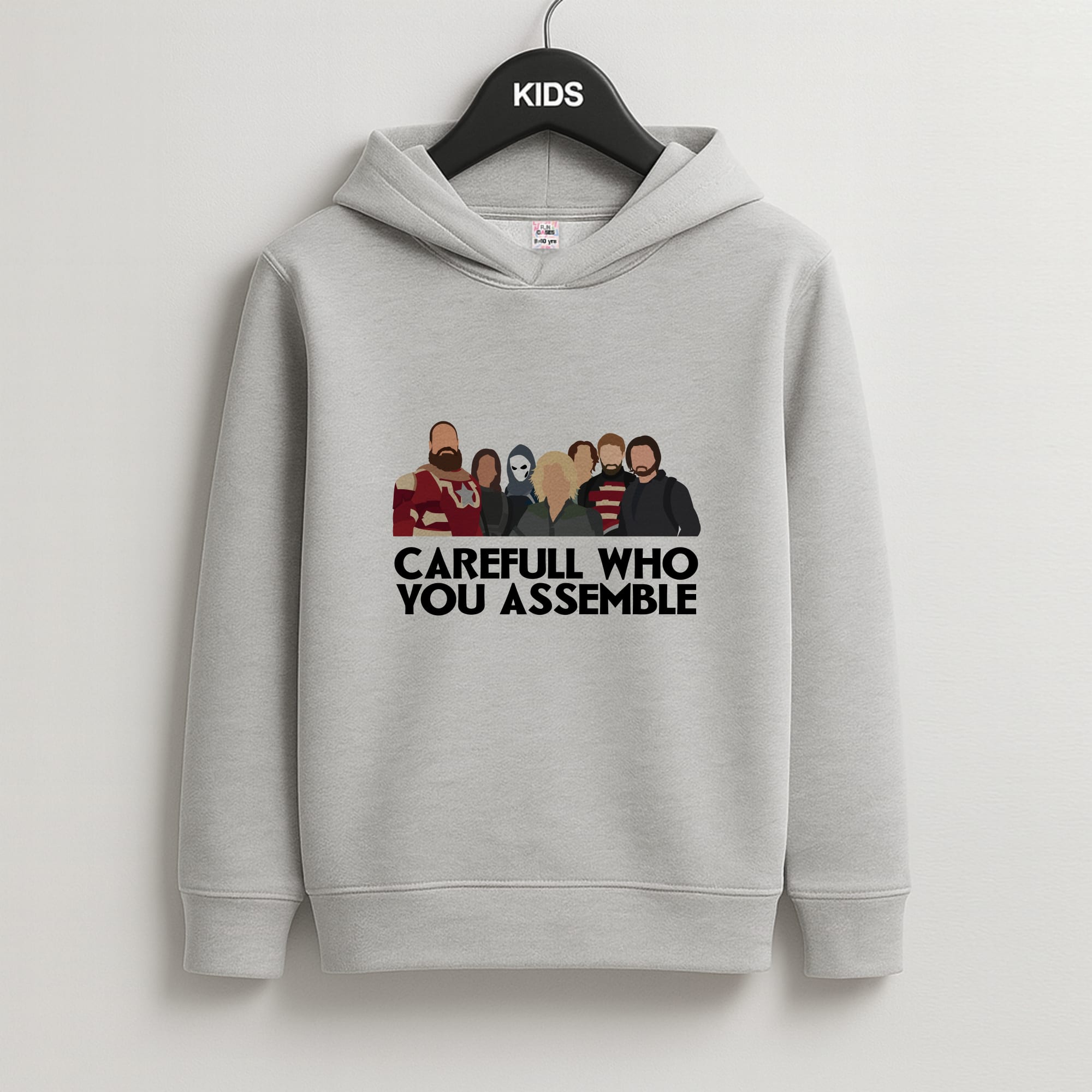 Careful Who You Assemble Kids Grey Hoodie