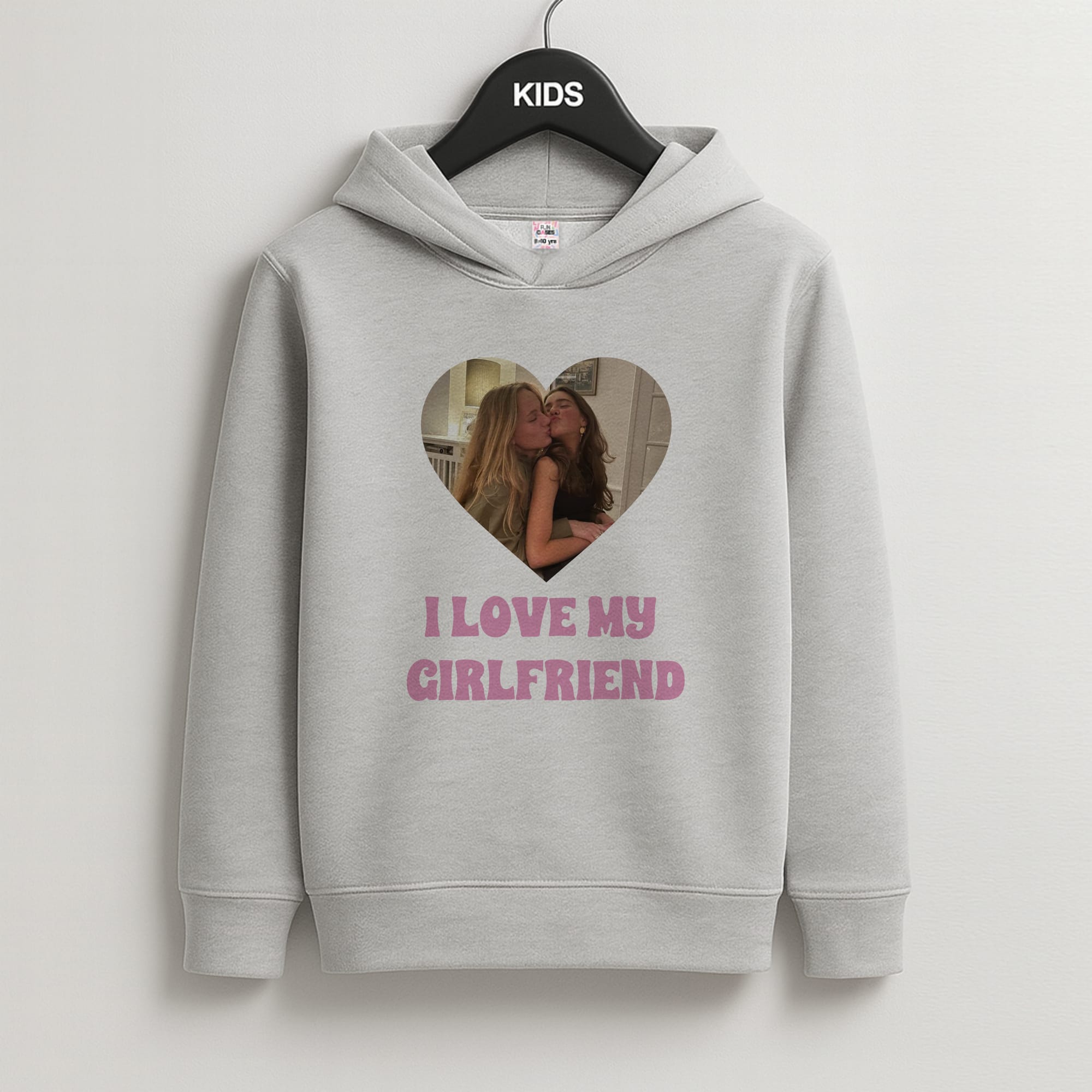 I Love My Girlfriend - Personalised Couples Kids Grey Hoodie