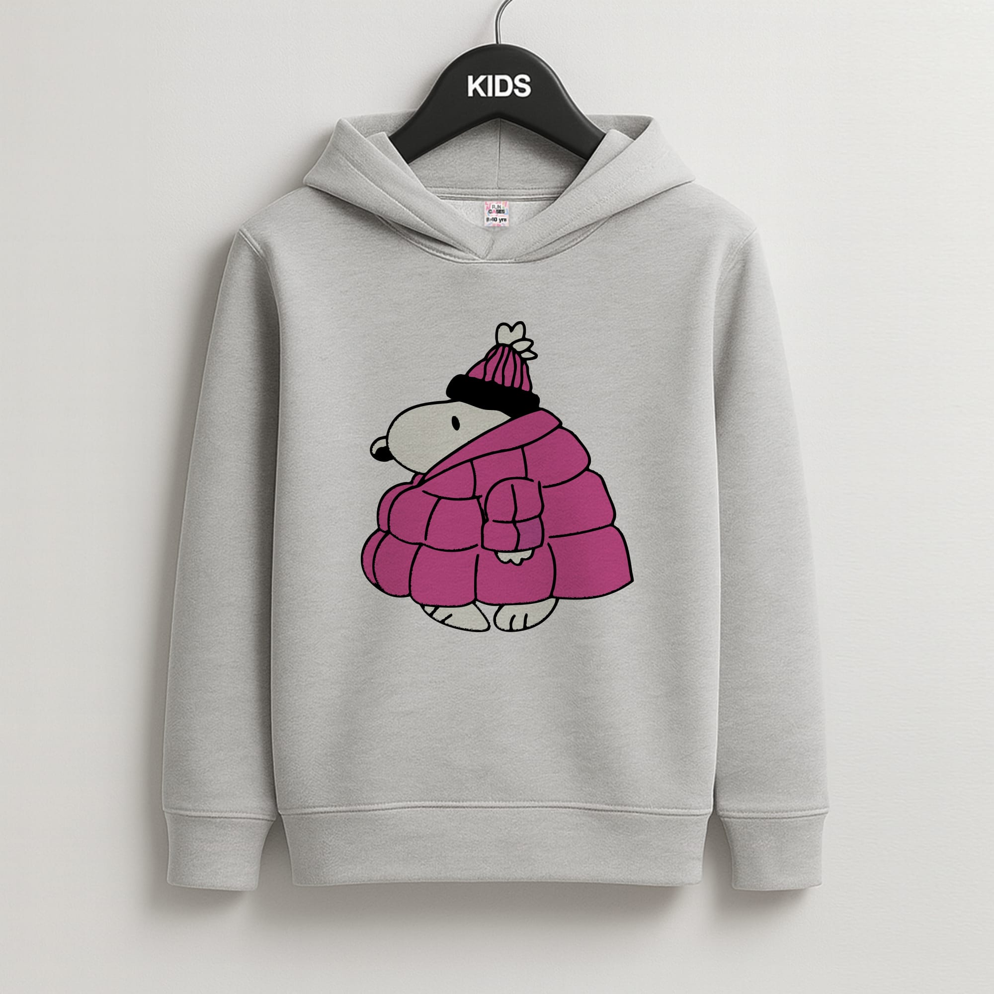 Cartoon Beagle Puffer Jacket Pink Kids Grey Hoodie