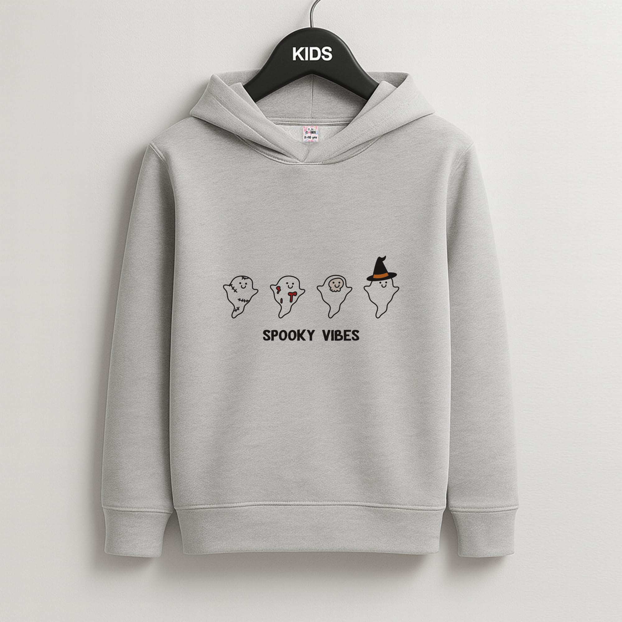 Spooky Vibes Ghosties II Kids Grey Hoodie