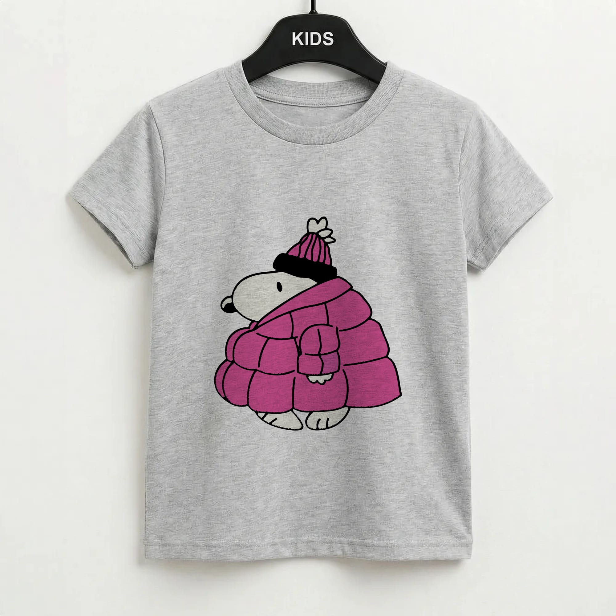 Cartoon Beagle Puffer Jacket Pink Kids T-Shirt