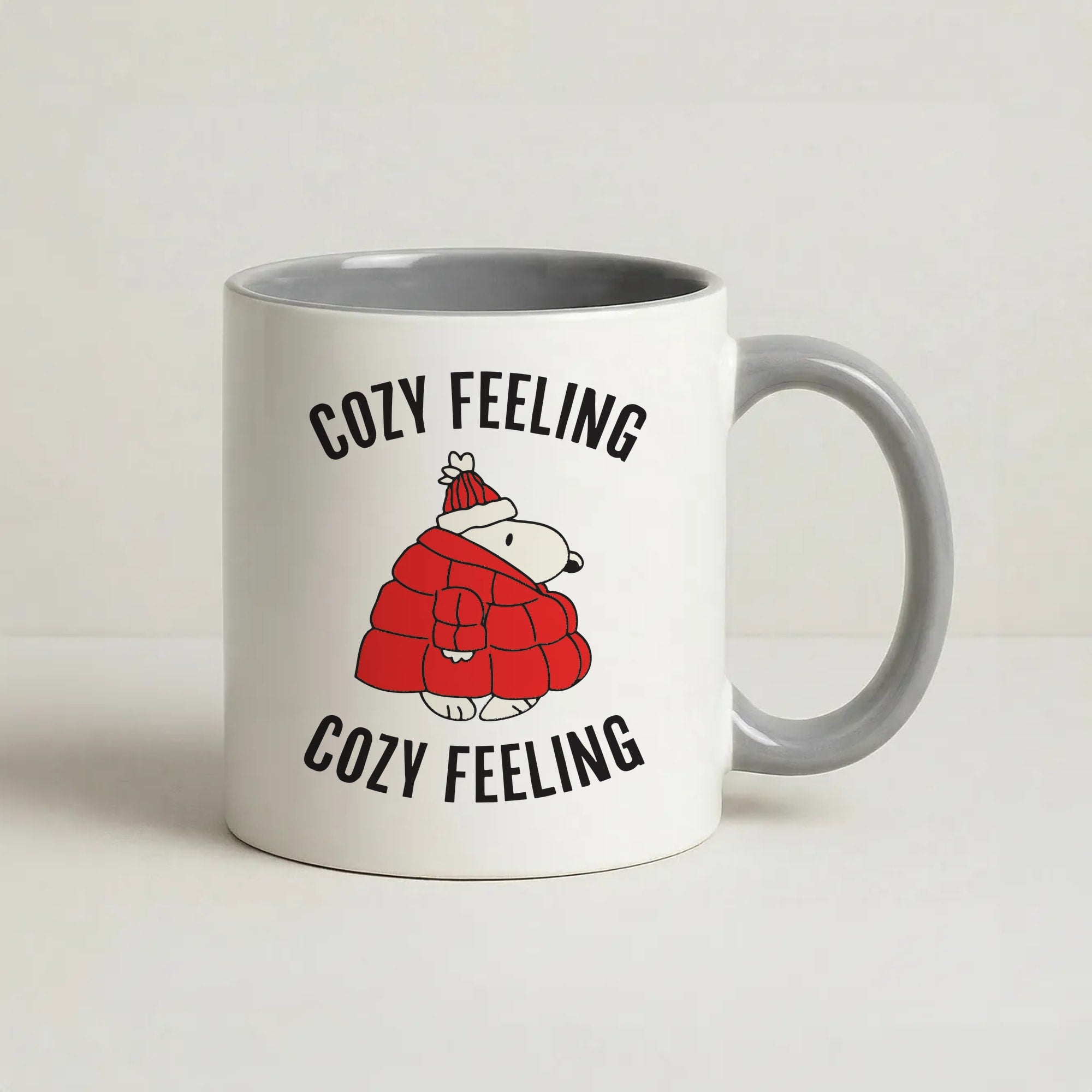 Cozy Feeling Cartoon Beagle Puffer Jacket Coffee Grey Mug